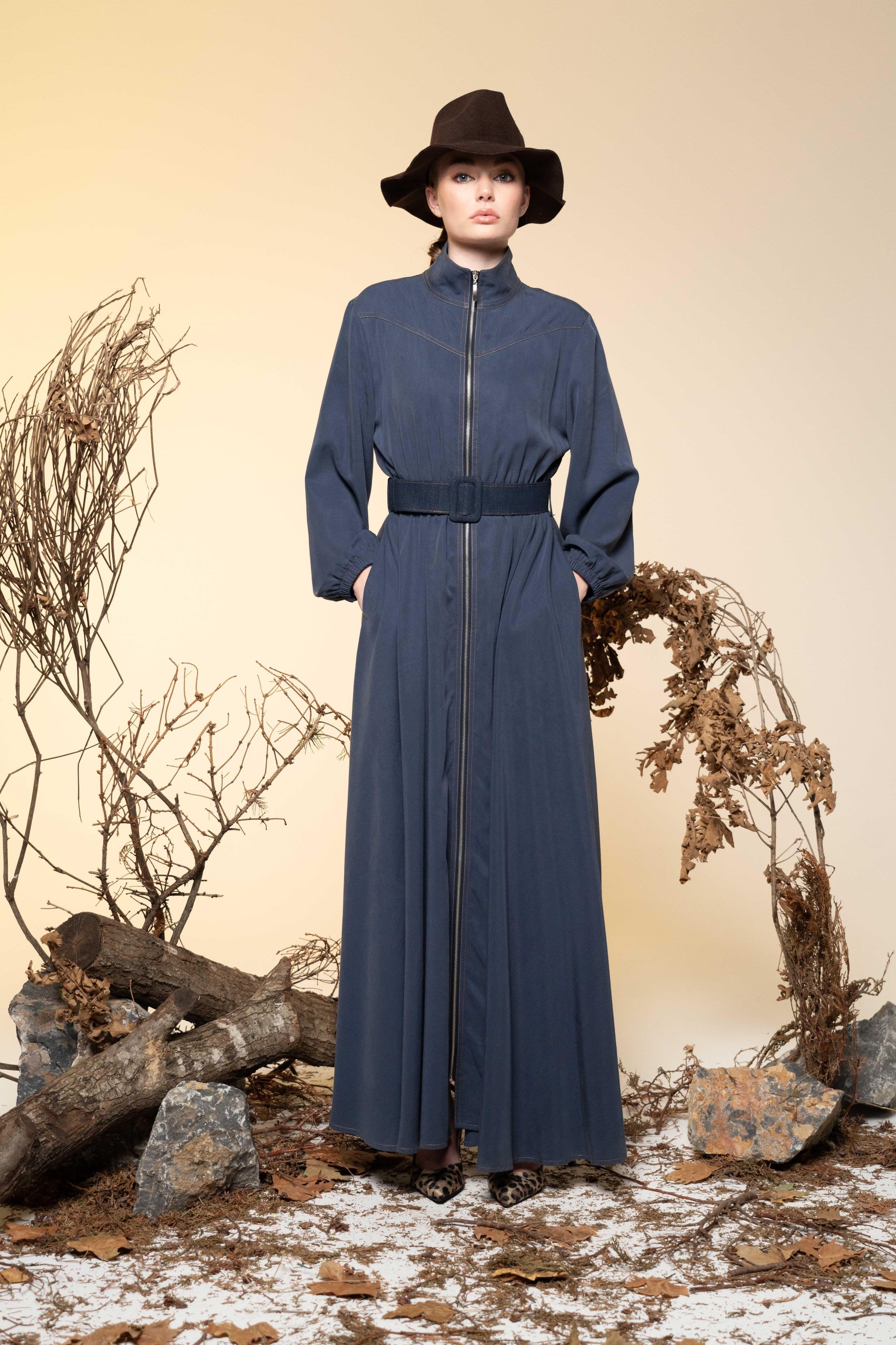 CEREMONY TAM FERMUARLI KEMERLİ TENCEL ELBİSE