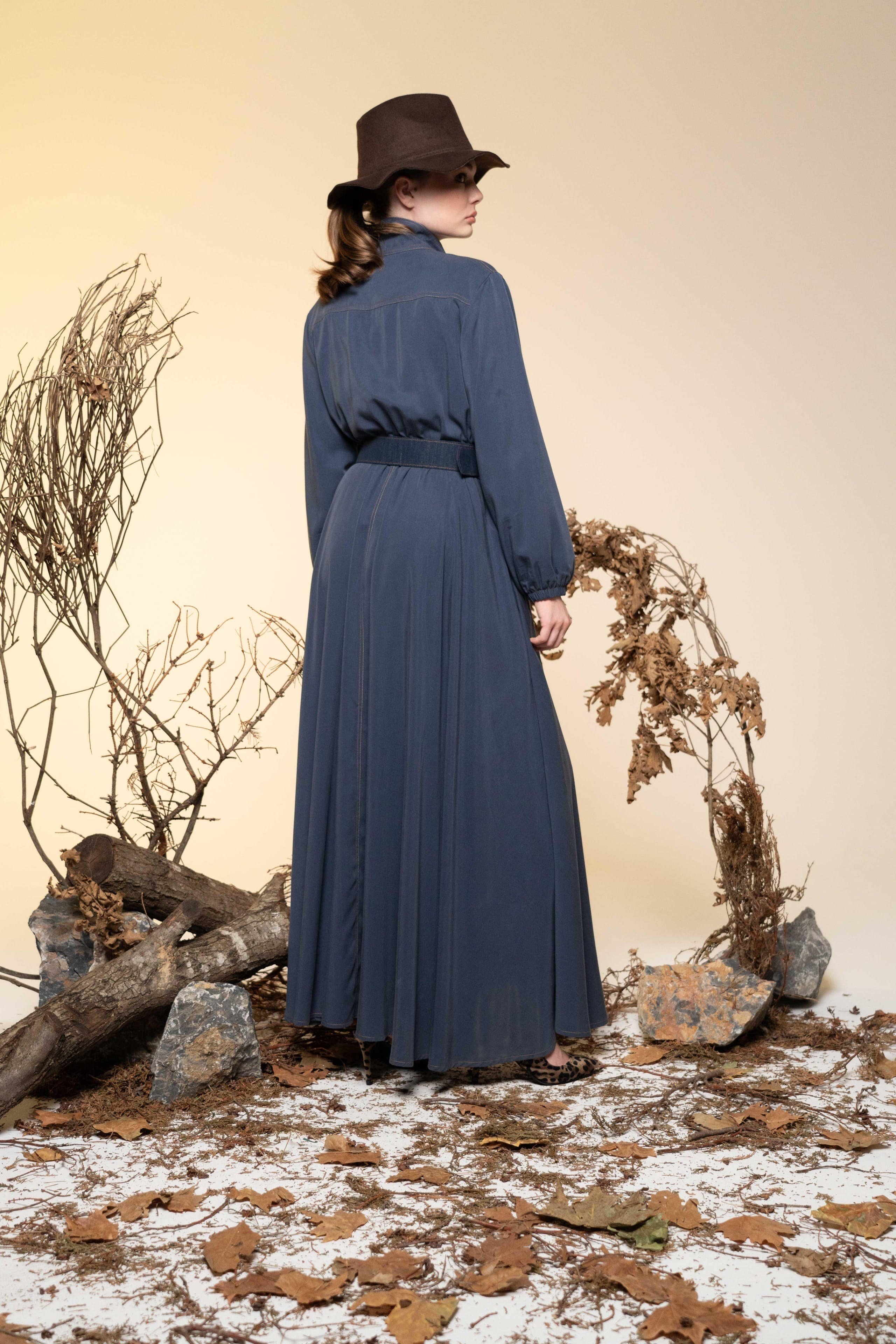 CEREMONY TAM FERMUARLI KEMERLİ TENCEL ELBİSE