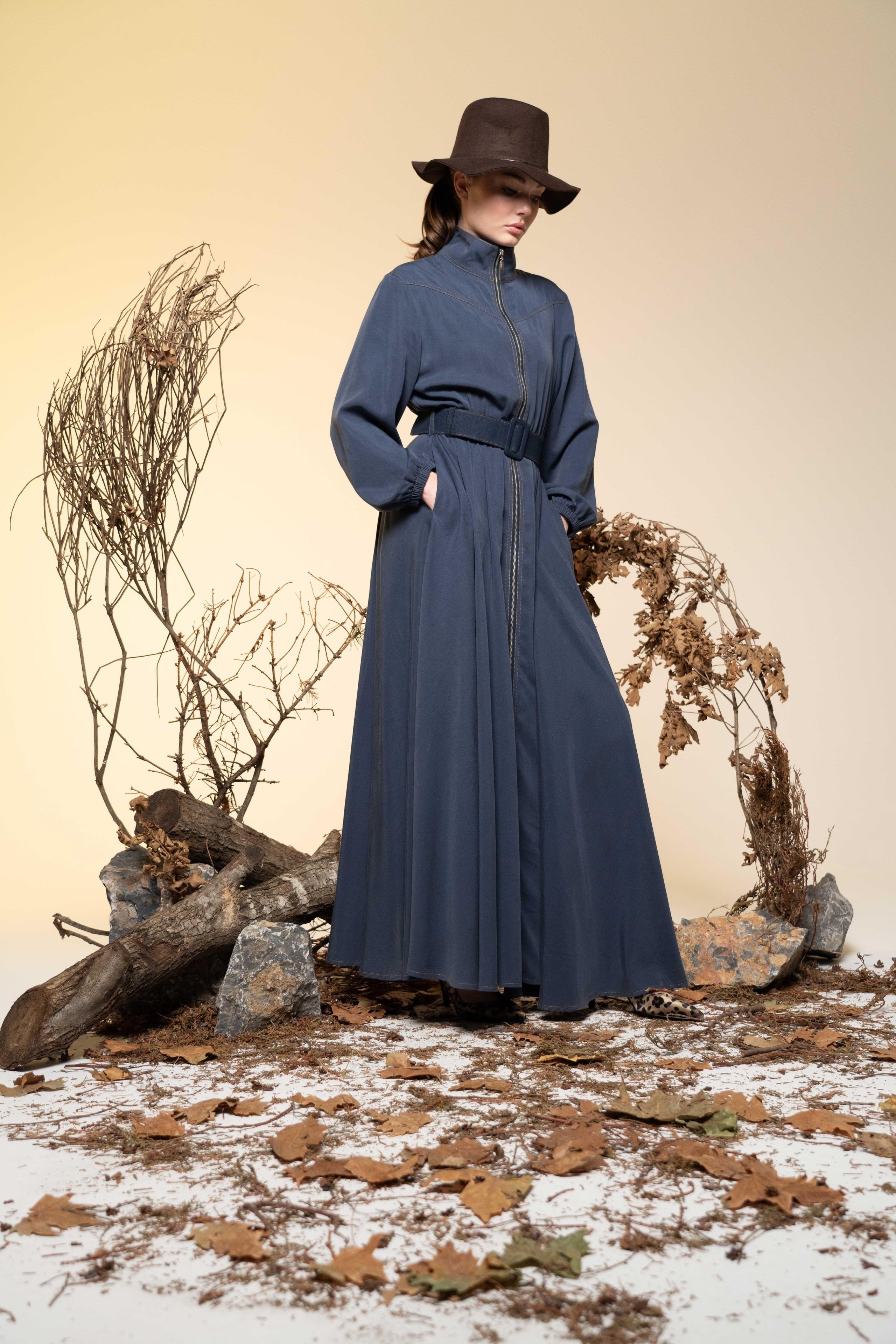 CEREMONY TAM FERMUARLI KEMERLİ TENCEL ELBİSE