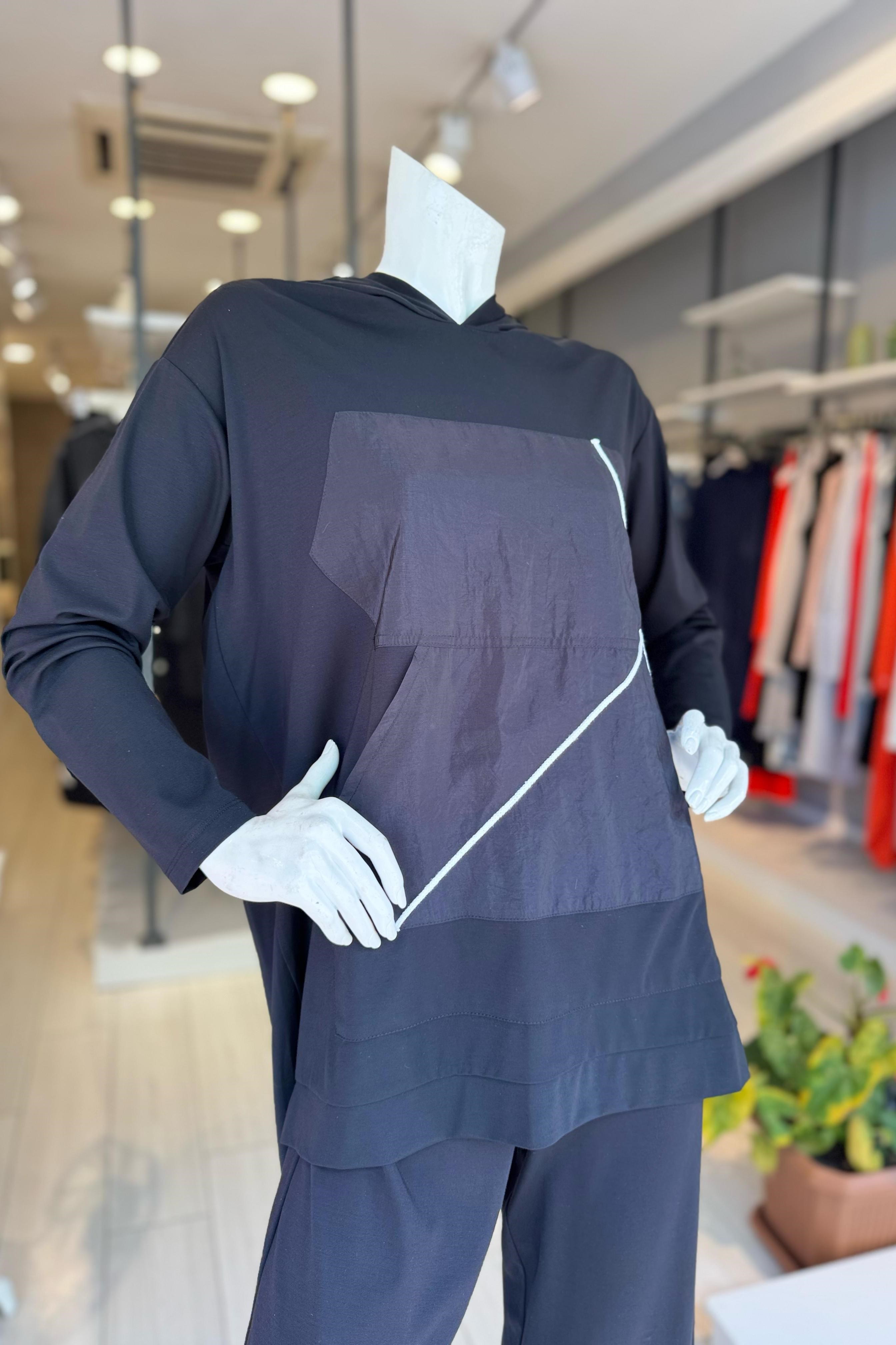 CEREMONY Tuniğinin Önü Dubai ve İp Detay Kapüşonlu Bambu Pantolon Takım