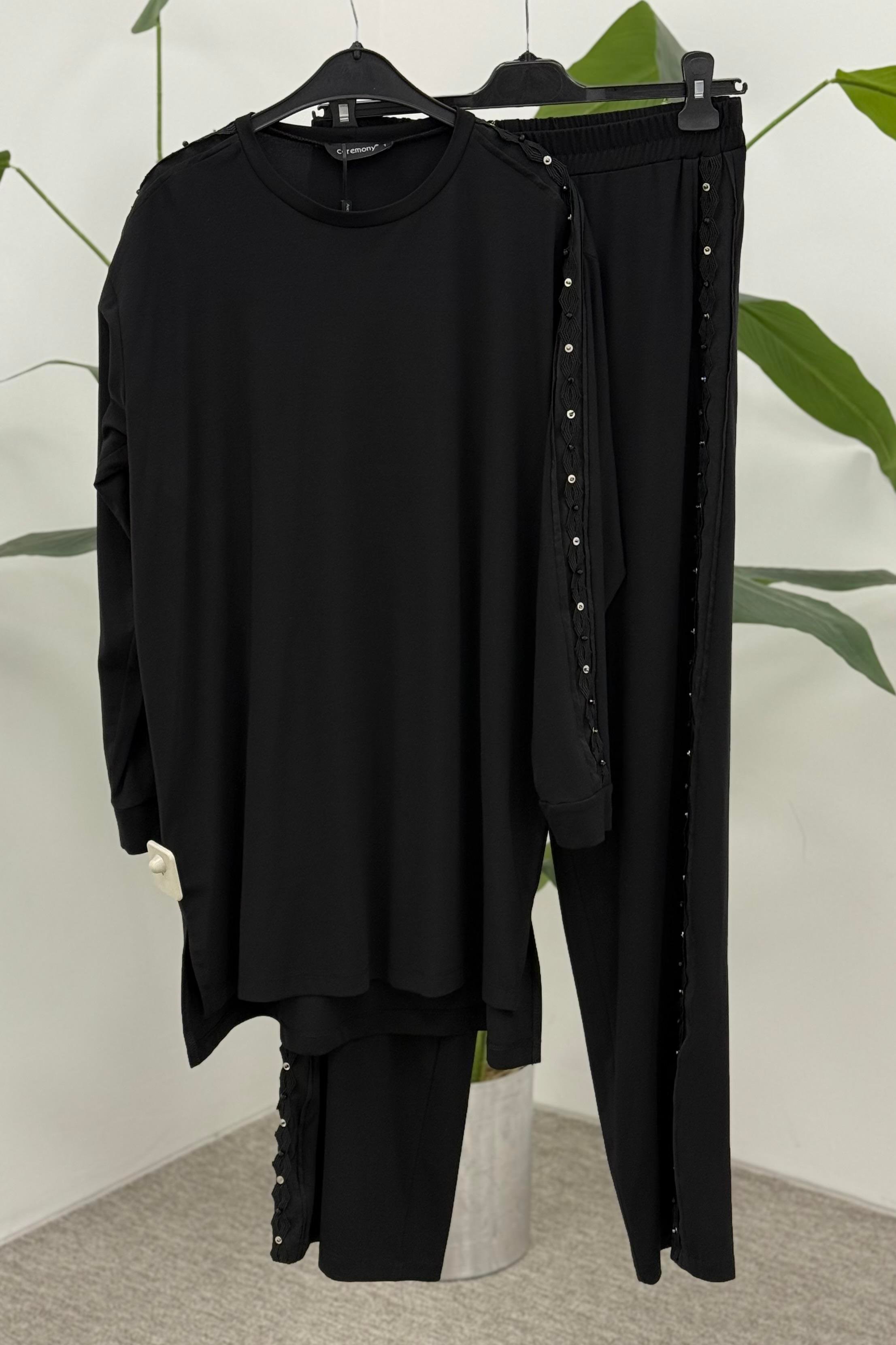 CEREMONY YANLARI ANVELOP DETAYLI PANTOLONLU TENCEL TAKIM