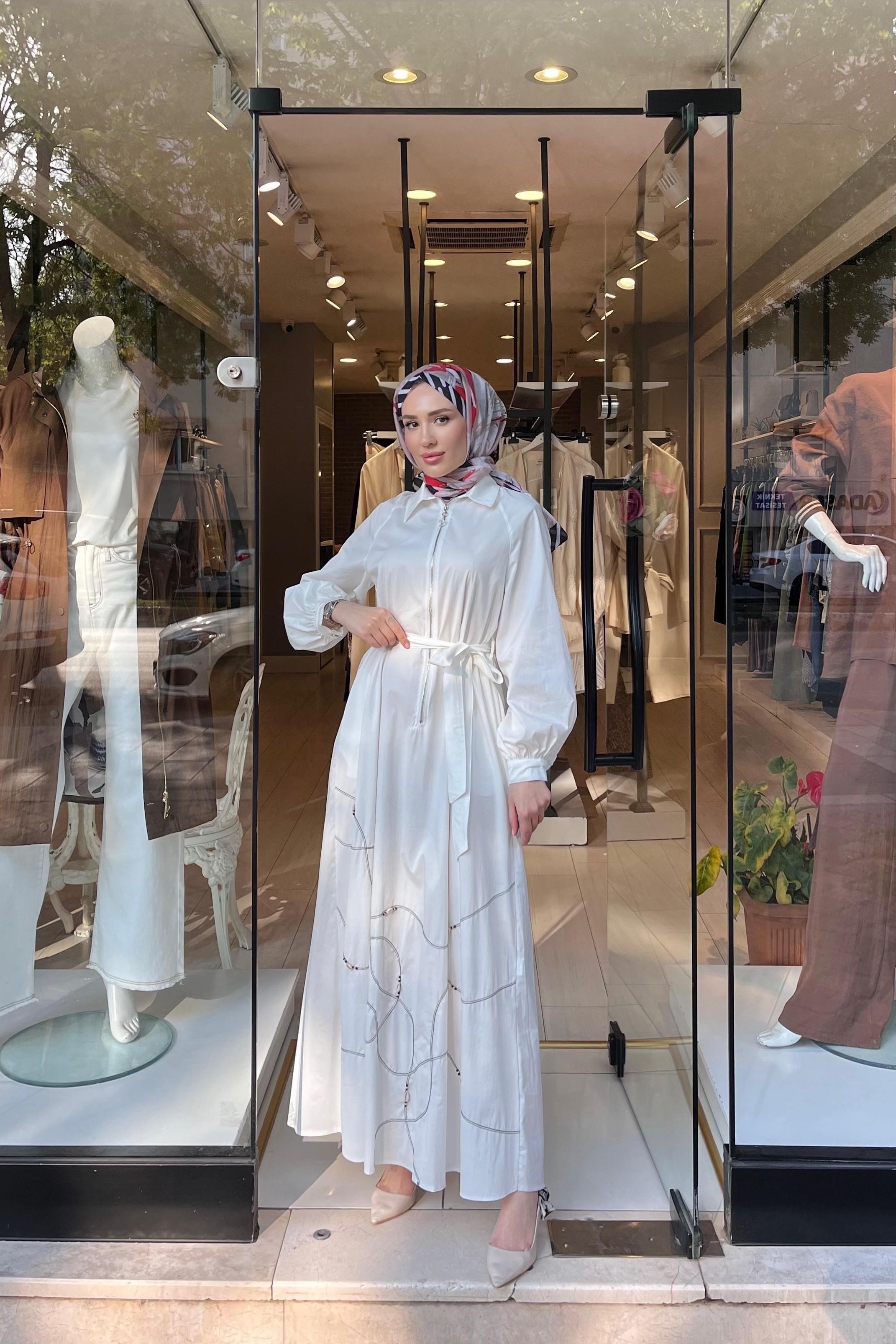 CEREMONY Yarım Patlı Fermuarlı Poplin Elbise