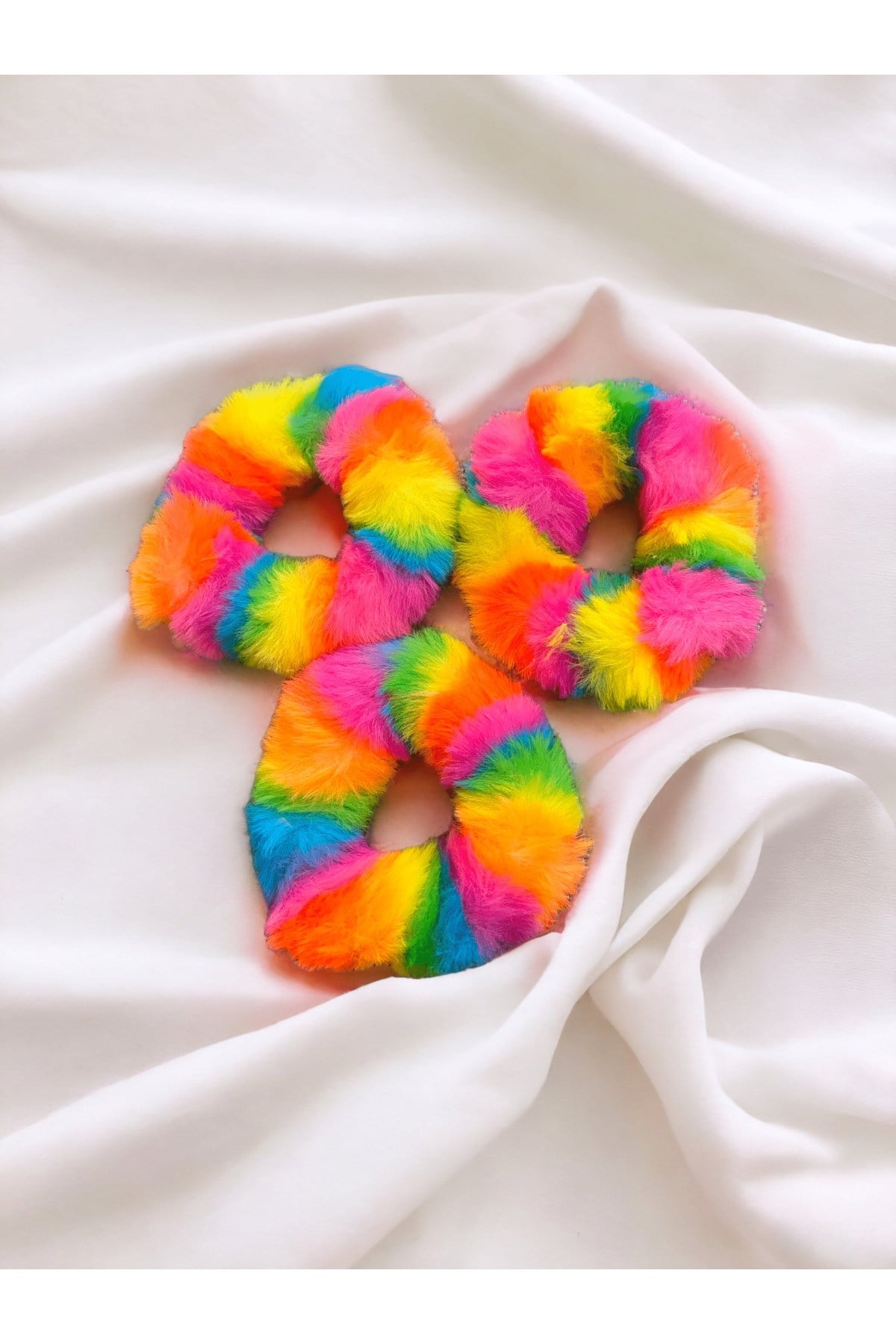 Çocuk 3 Adet Peluş Rengarenk Lastik Toka