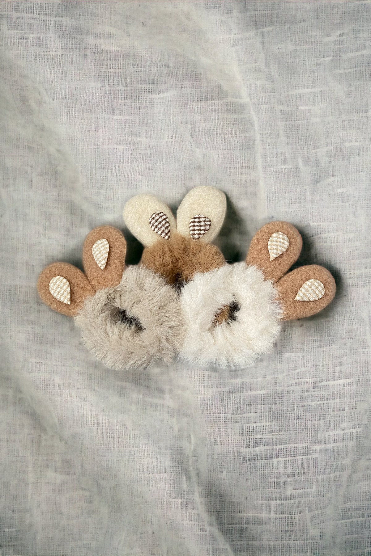 Çocuk 3 Adet Peluş Tavşan Kulaklı Lastik Toka