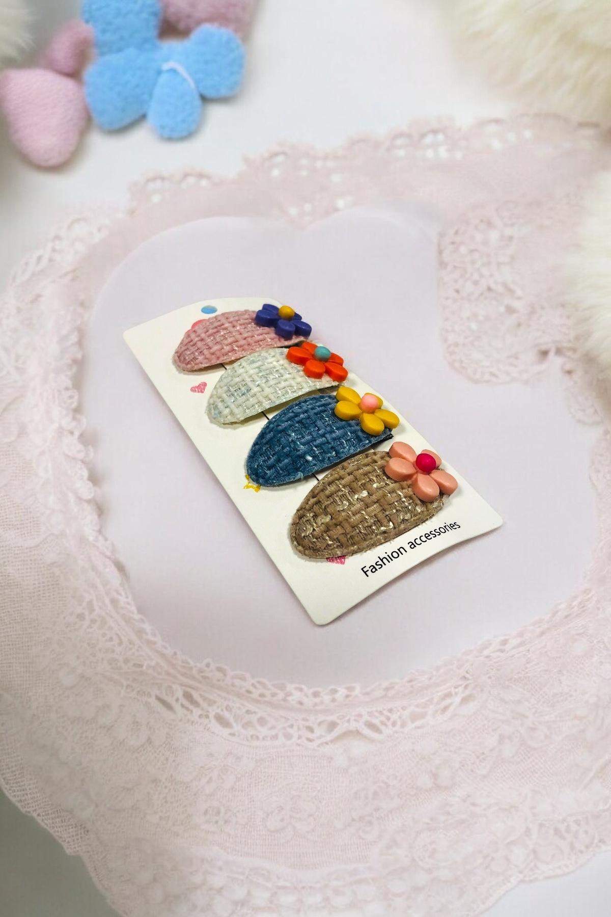 Çocuk 4 Adet Papatya Figürlü 5,5 Cm Çıtçıt Toka