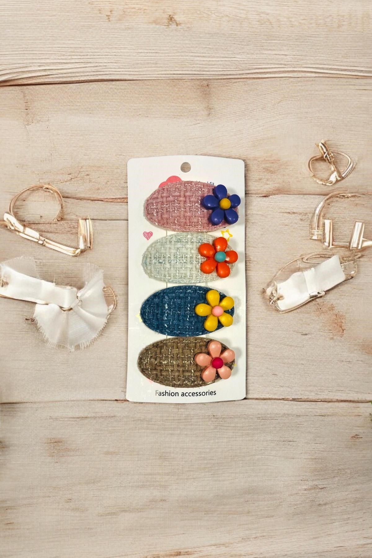 Çocuk 4 Adet Papatya Figürlü 5,5 Cm Çıtçıt Toka