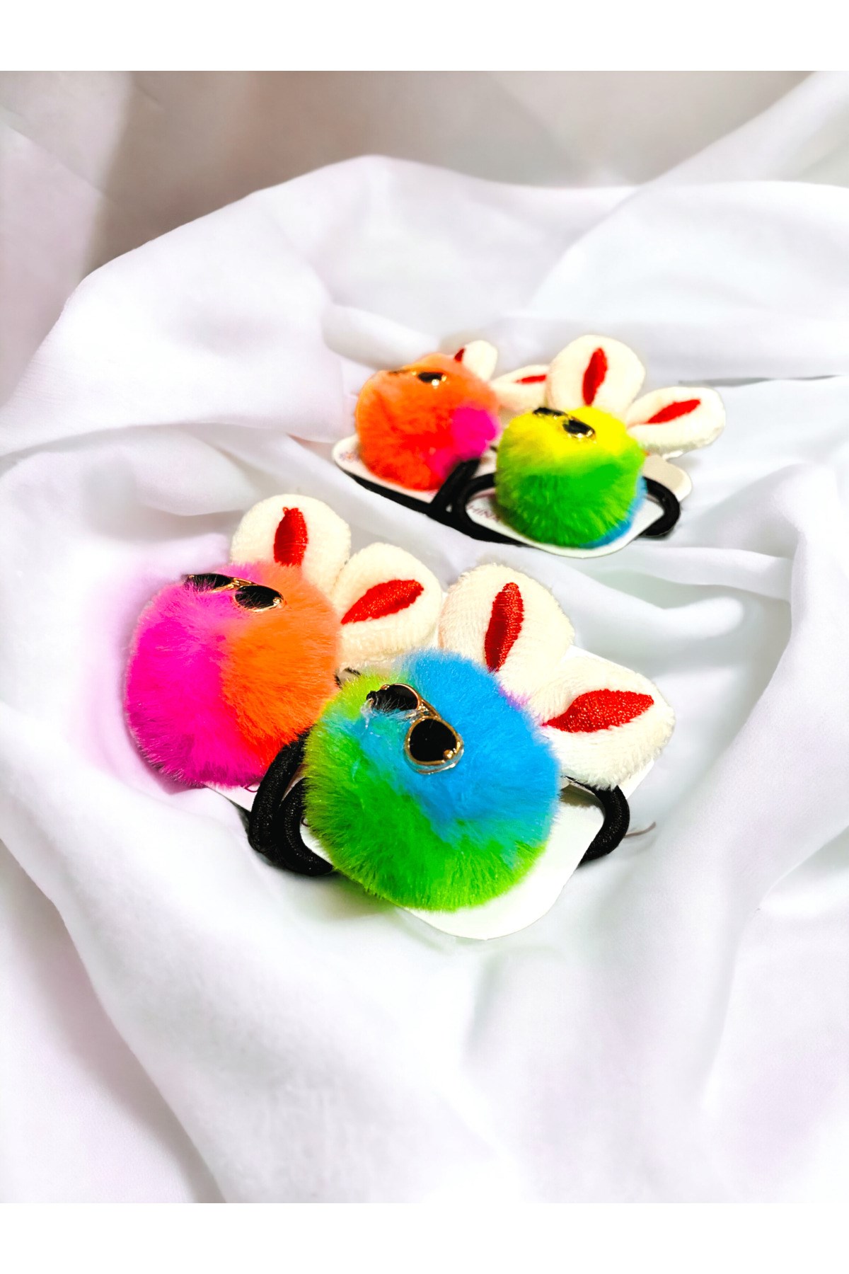 Çocuk 4 Adet Renkli Ponpon Peluş Toka Seti