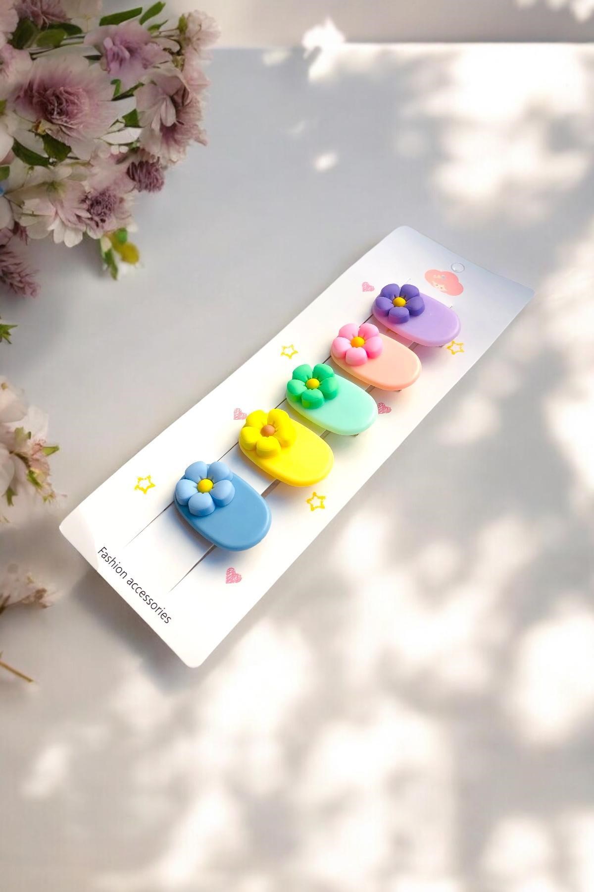 Çocuk 5 Adet Papatya Figürlü 4 Cm Pens Toka