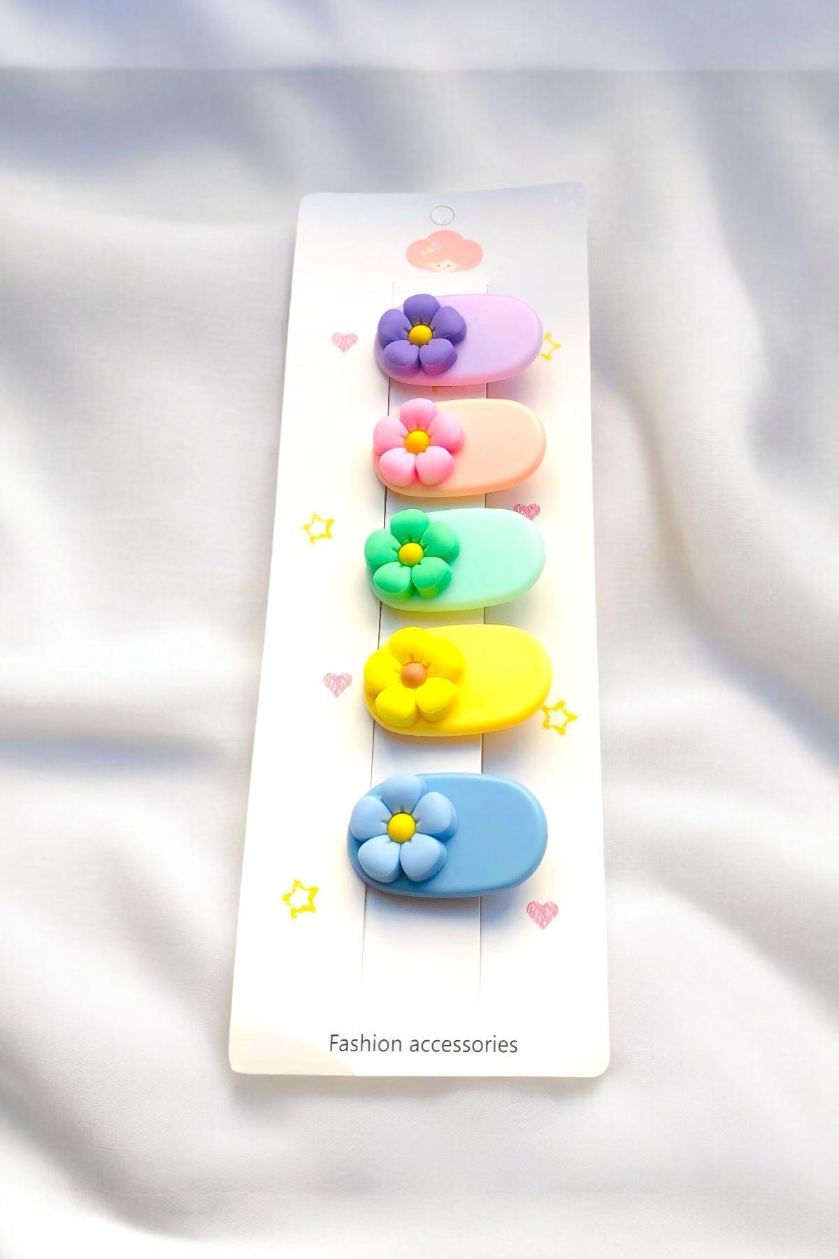 Çocuk 5 Adet Papatya Figürlü 4 Cm Pens Toka