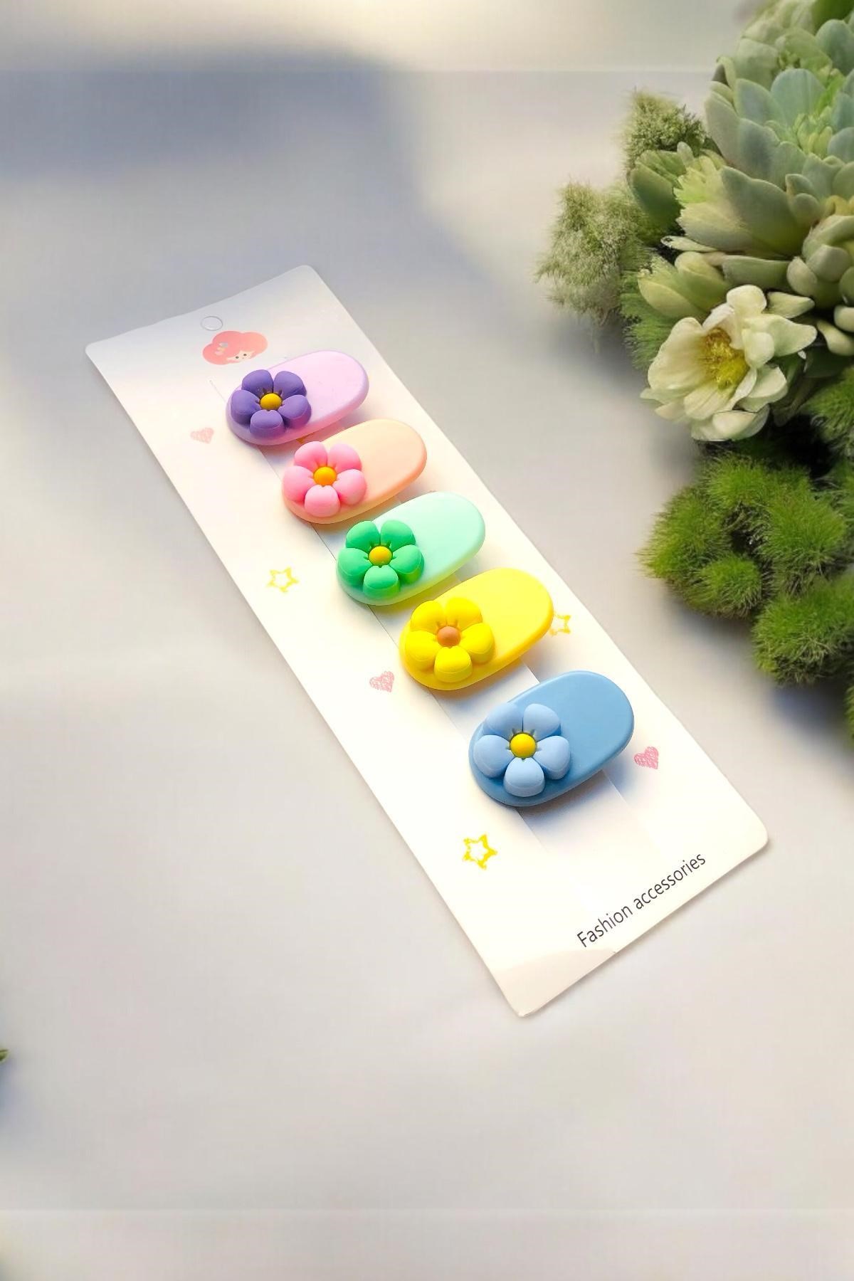 Çocuk 5 Adet Papatya Figürlü 4 Cm Pens Toka