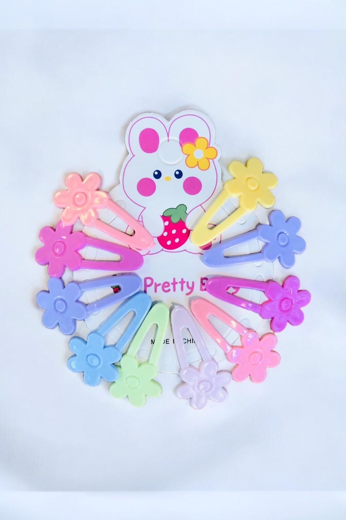 Çocuk Çiçek Desenli 4 Cm 10 Adet Çıtçıt Toka Seti