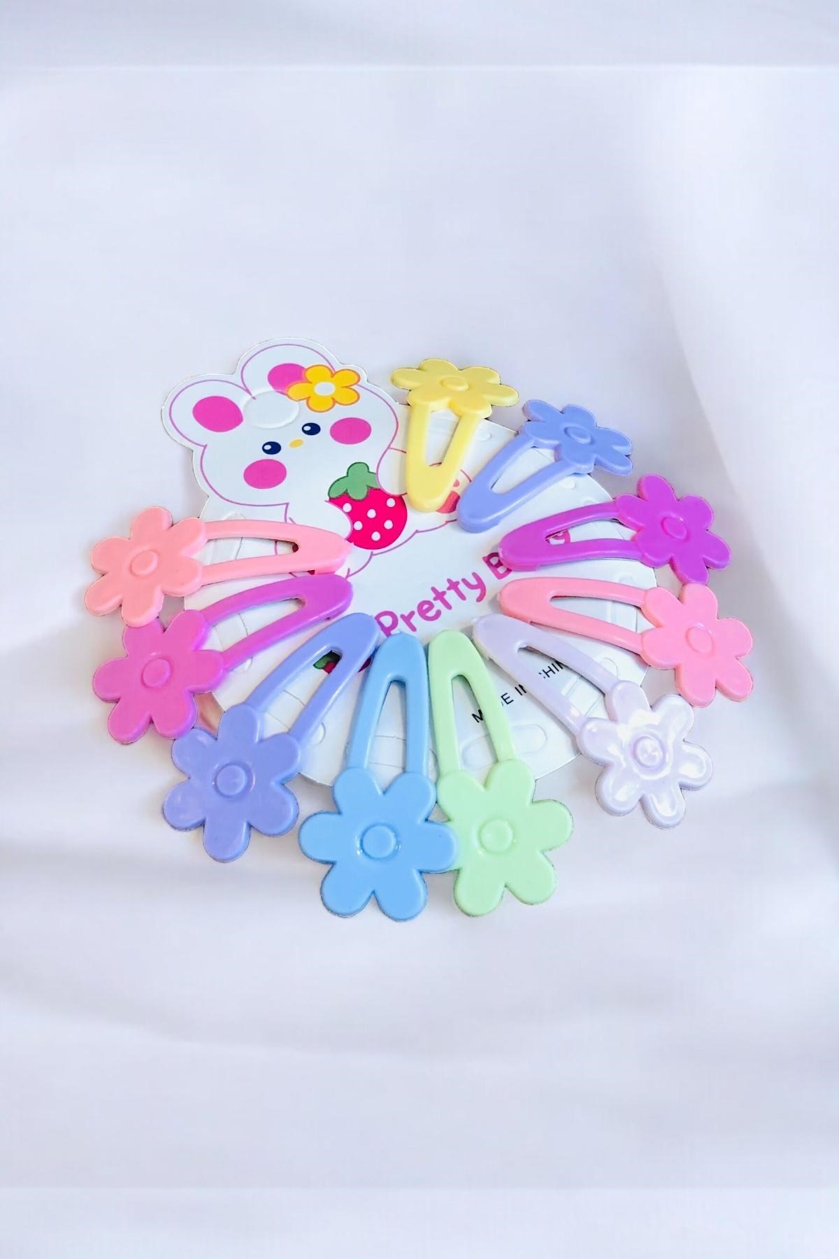 Çocuk Çiçek Desenli 4 Cm 10 Adet Çıtçıt Toka Seti