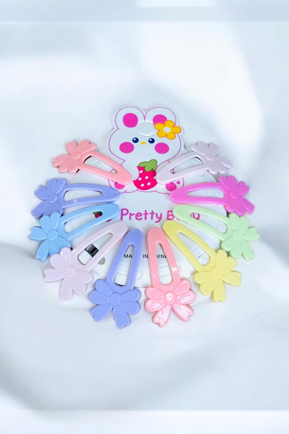 Çocuk Fiyonk Desenli 4 Cm 10 Adet Çıtçıt Toka Seti