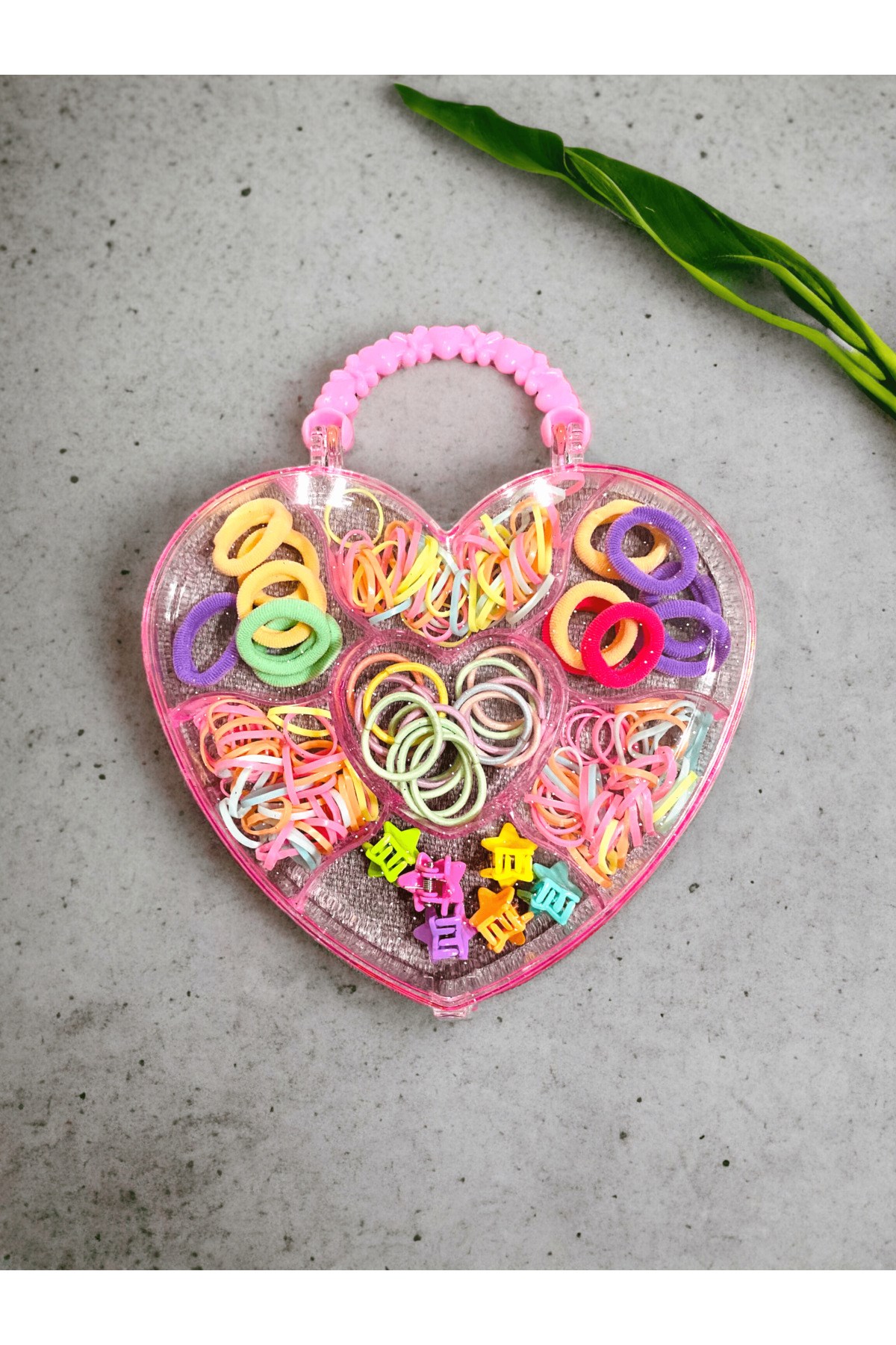 Çocuk Kalp Model Çantalı Rengarenk Lastik, Havlu Ve Mandal Toka Seti