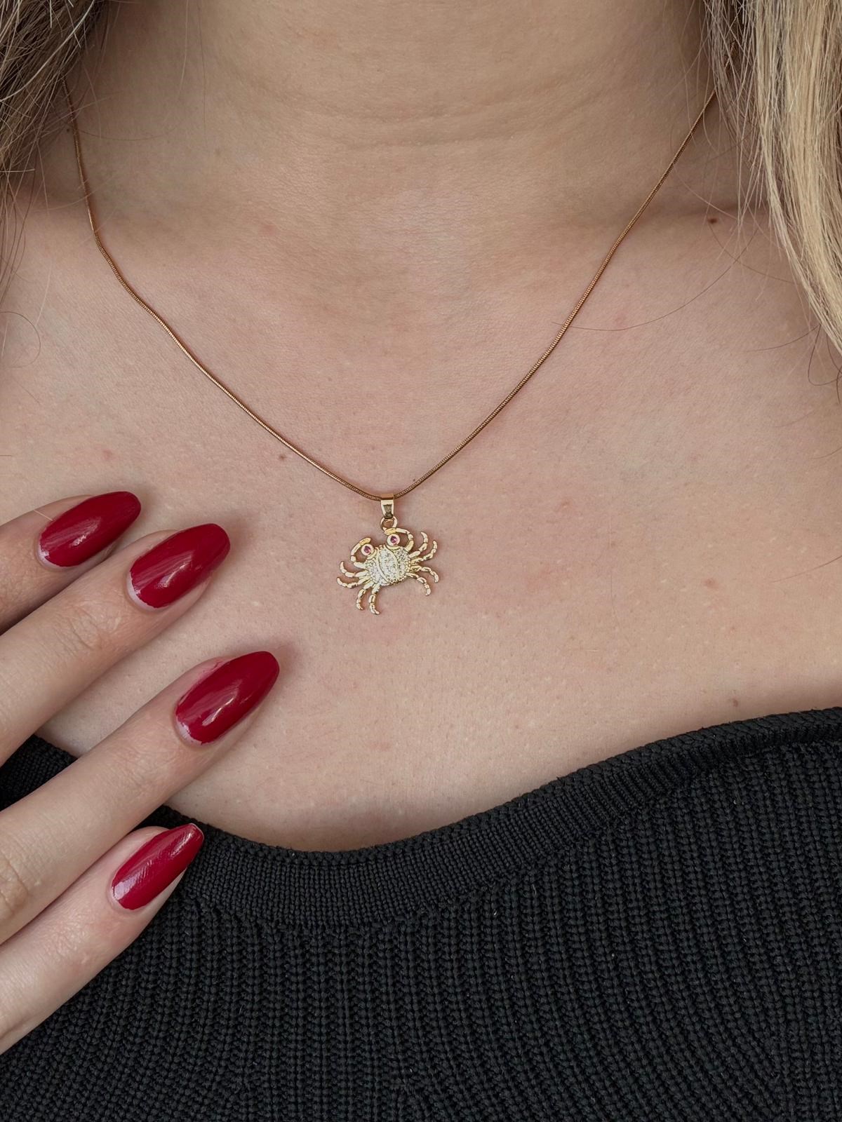 Crabby Taşlı Gold Kolye