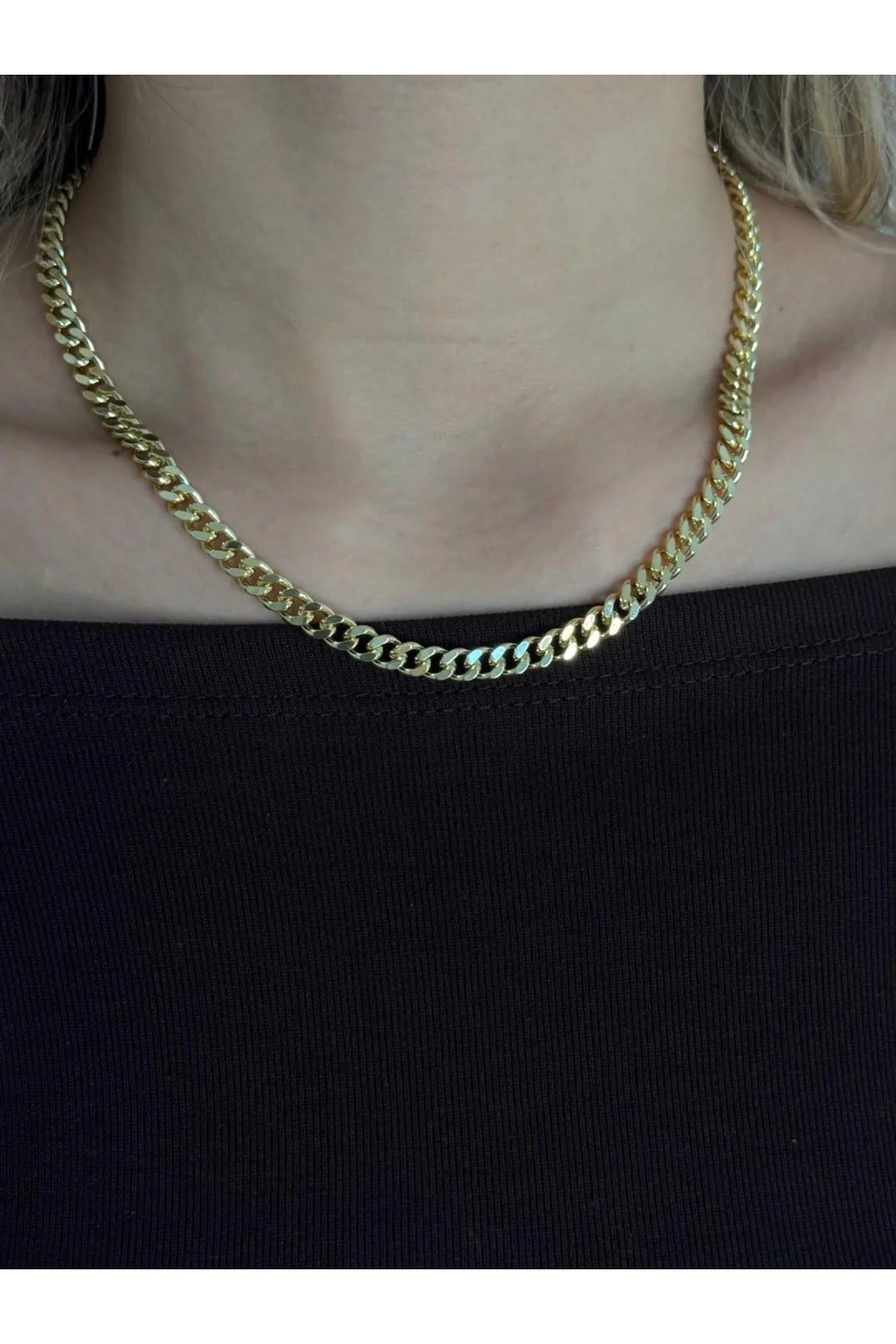 Cuban Link Zincir Kolye Gold Çelik Kadın | Minimal İnce Zincir Kolye