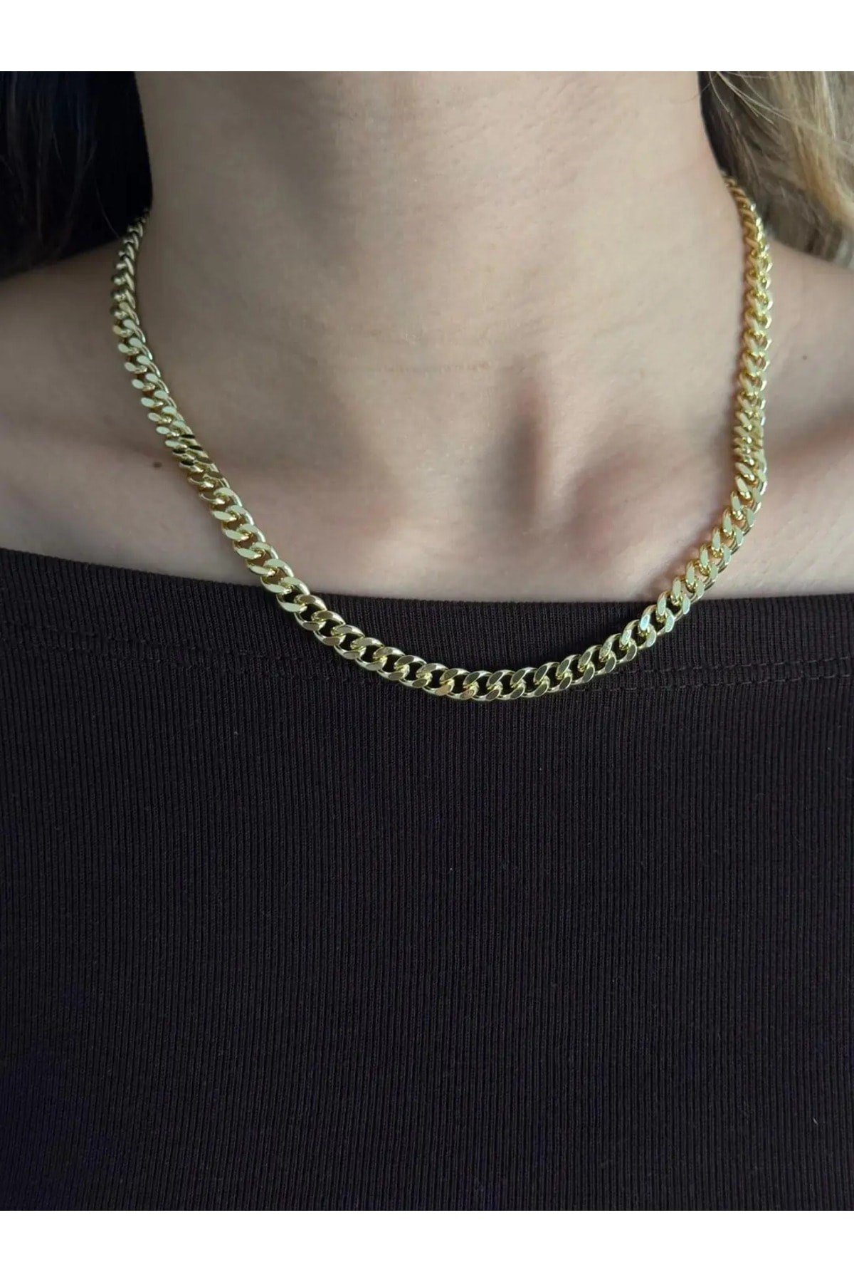 Cuban Link Zincir Kolye Gold Çelik Kadın | Minimal İnce Zincir Kolye