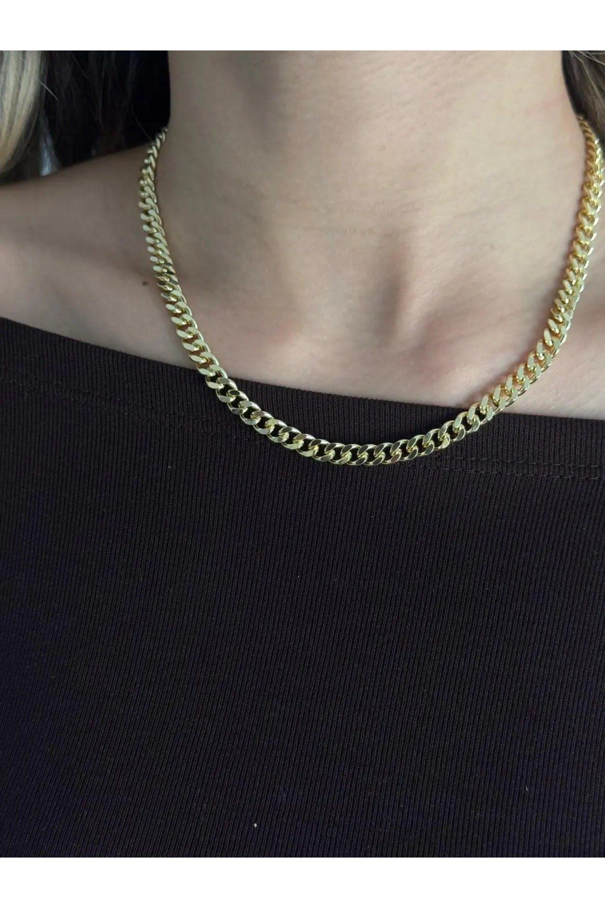 Cuban Link Zincir Kolye Gold Çelik Kadın | Minimal İnce Zincir Kolye