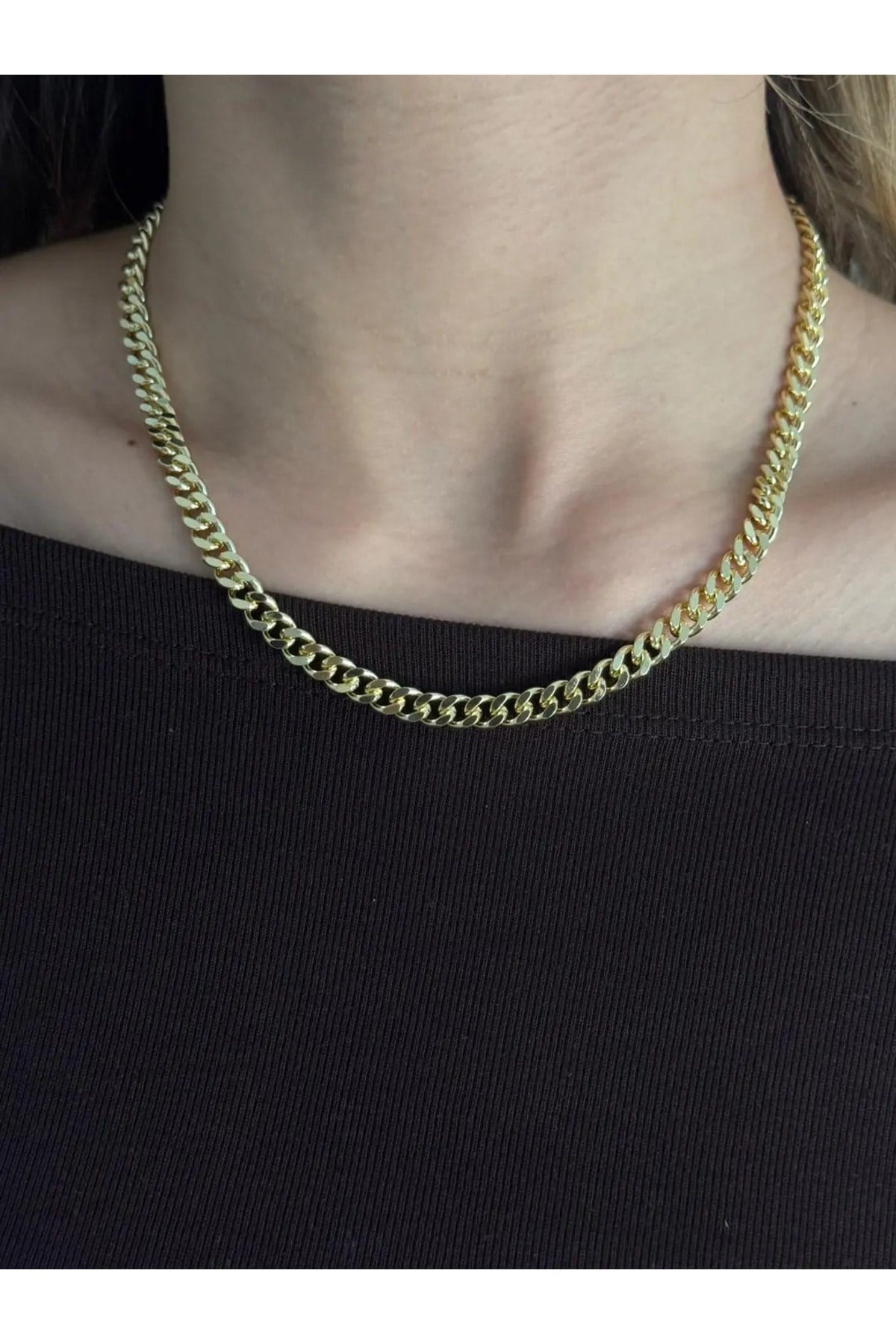 Cuban Link Zincir Kolye Gold Çelik Kadın | Minimal İnce Zincir Kolye