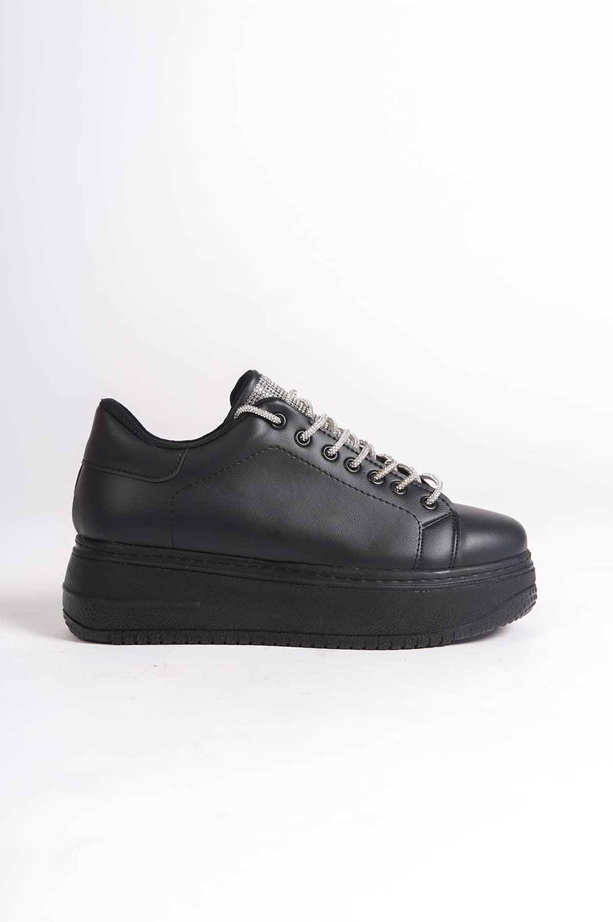 DELLA Bağcıklı Ortopedik Taban Taşlı Kadın Sneaker Spor Ayakkabı  CST - Siyah