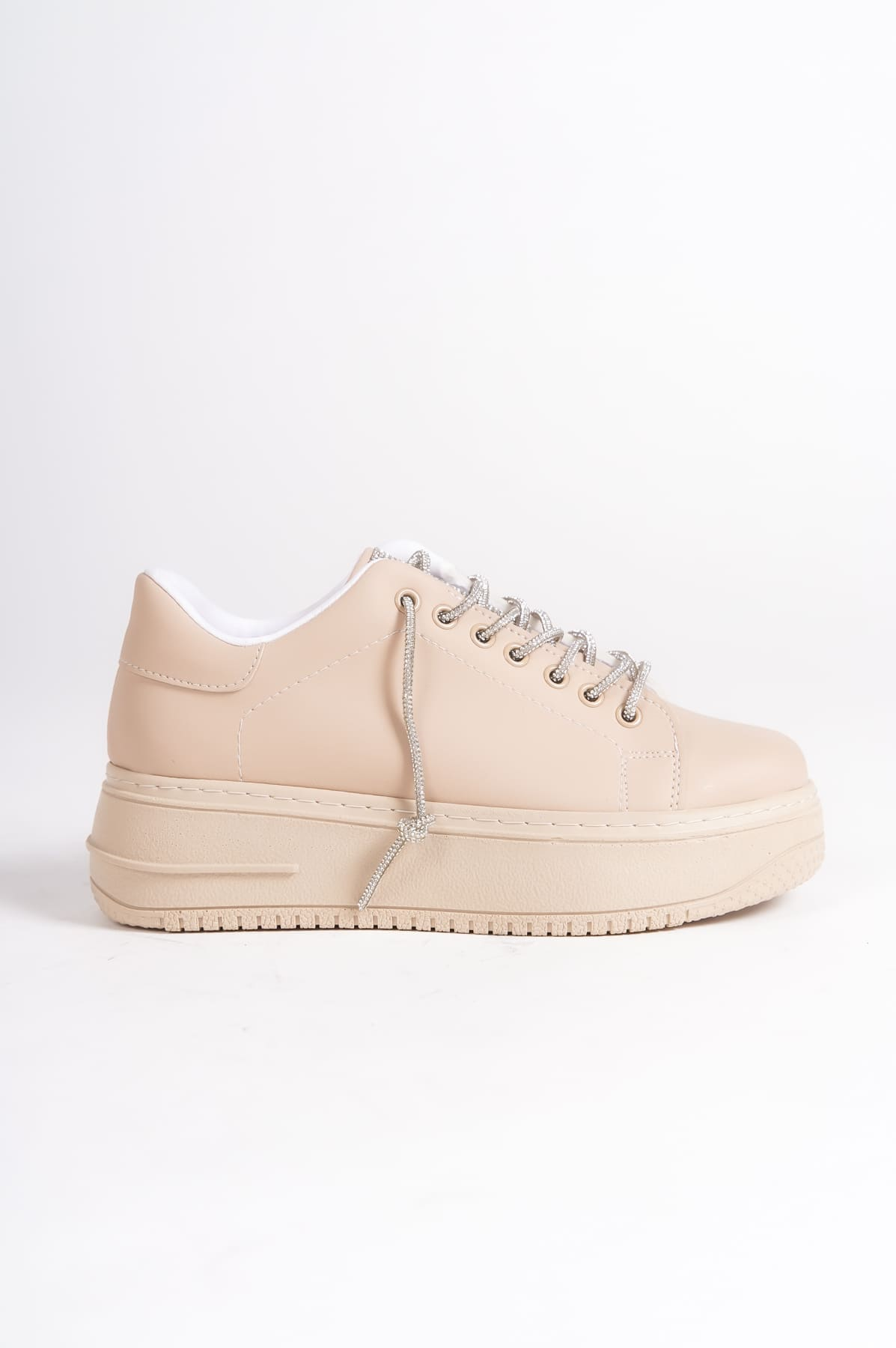DELLA Bağcıklı Ortopedik Taban Taşlı Kadın Sneaker Spor Ayakkabı CTT - Ten