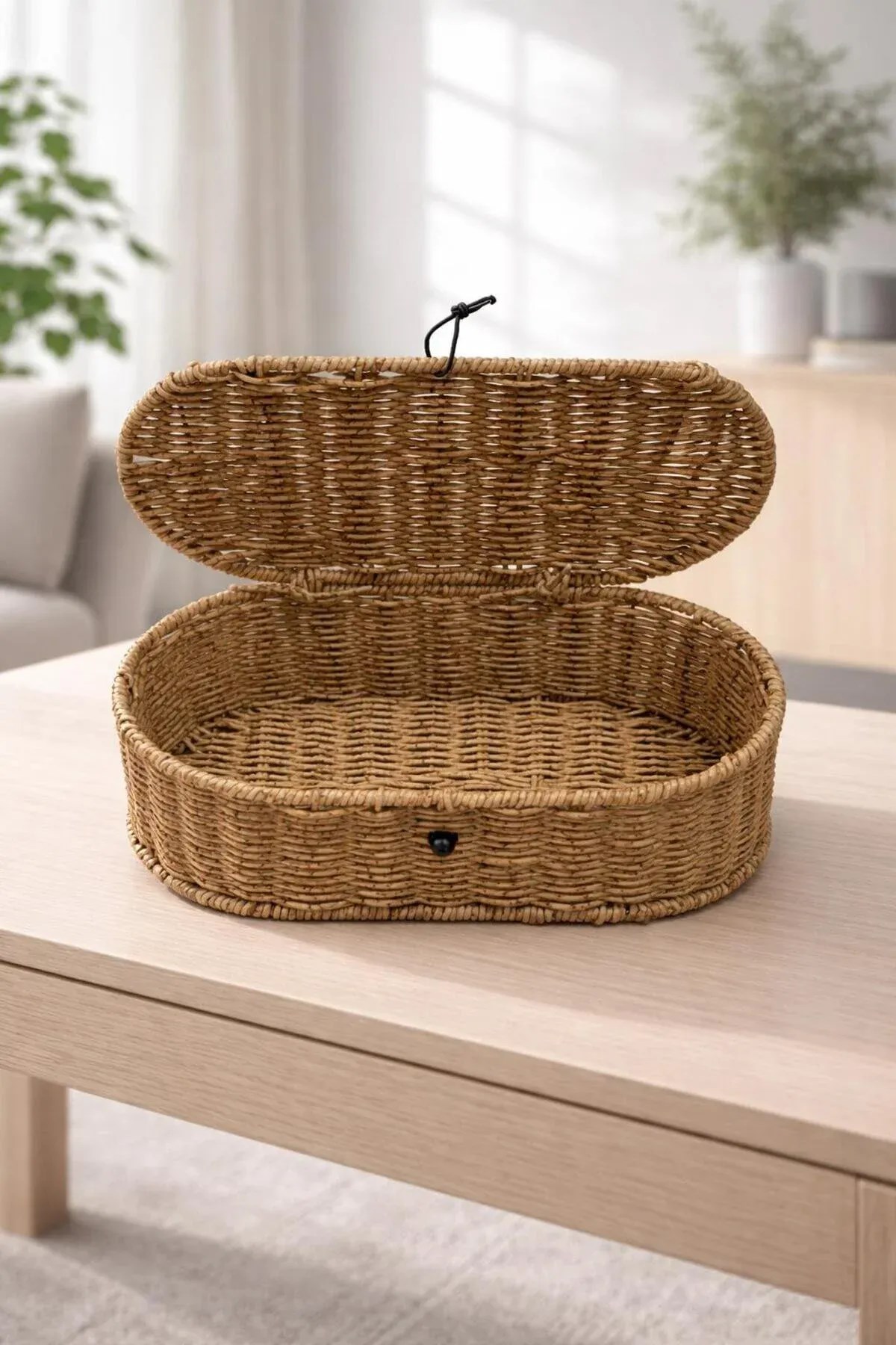 Dikdörtgen Hasır Rattan Mini Kulplu Organizer Sepet 10,5x20,5x15 Cm