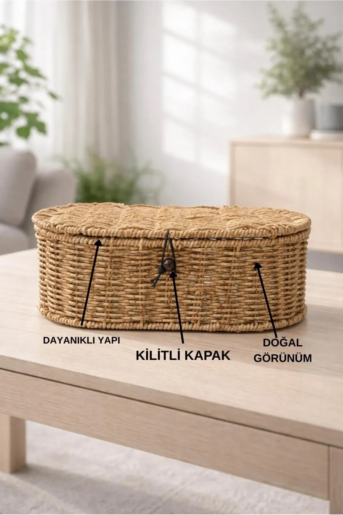 Dikdörtgen Hasır Rattan Mini Kulplu Organizer Sepet 10,5x20,5x15 Cm
