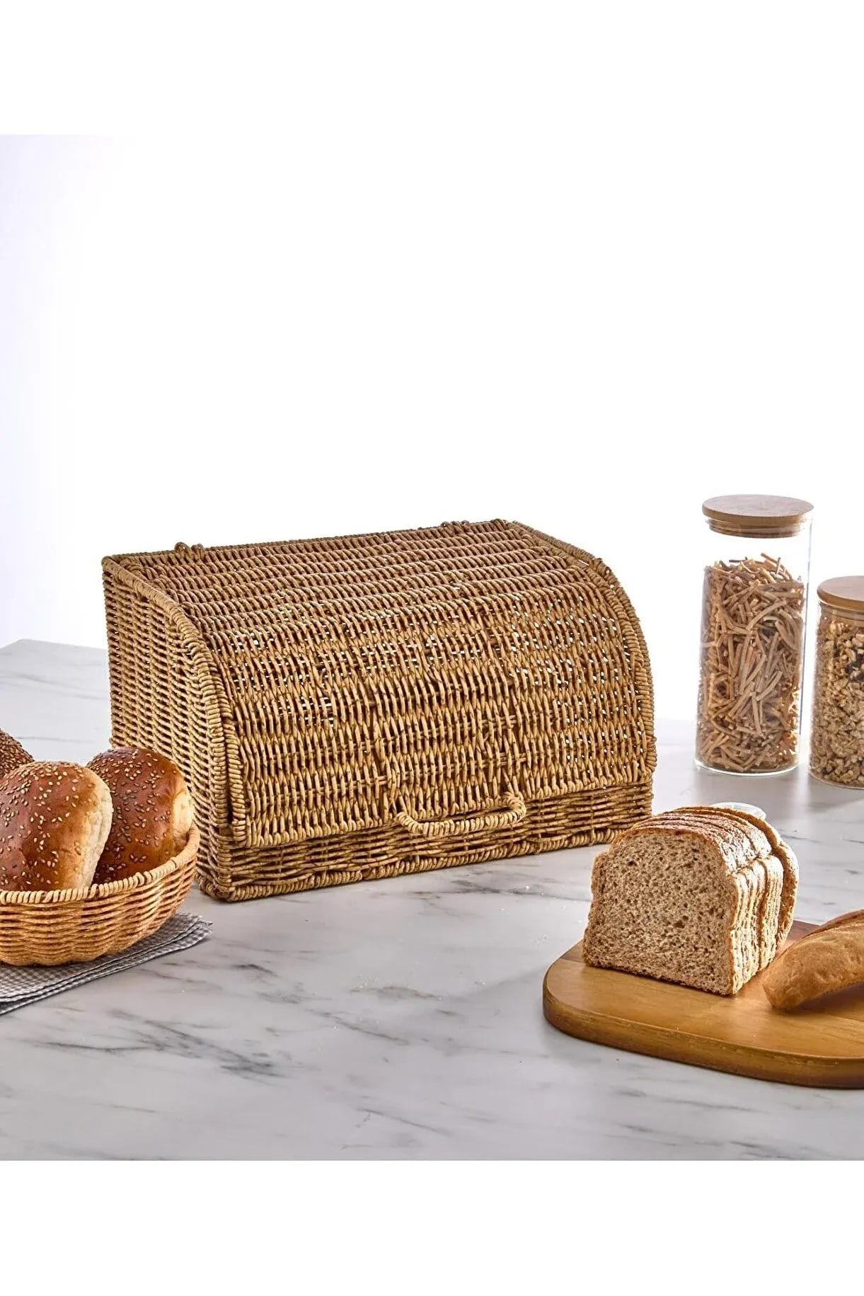 Doğal Rattan Ekmek Kutusu – Kapaklı Mutfak Tezgah Üstü Ekmeklik