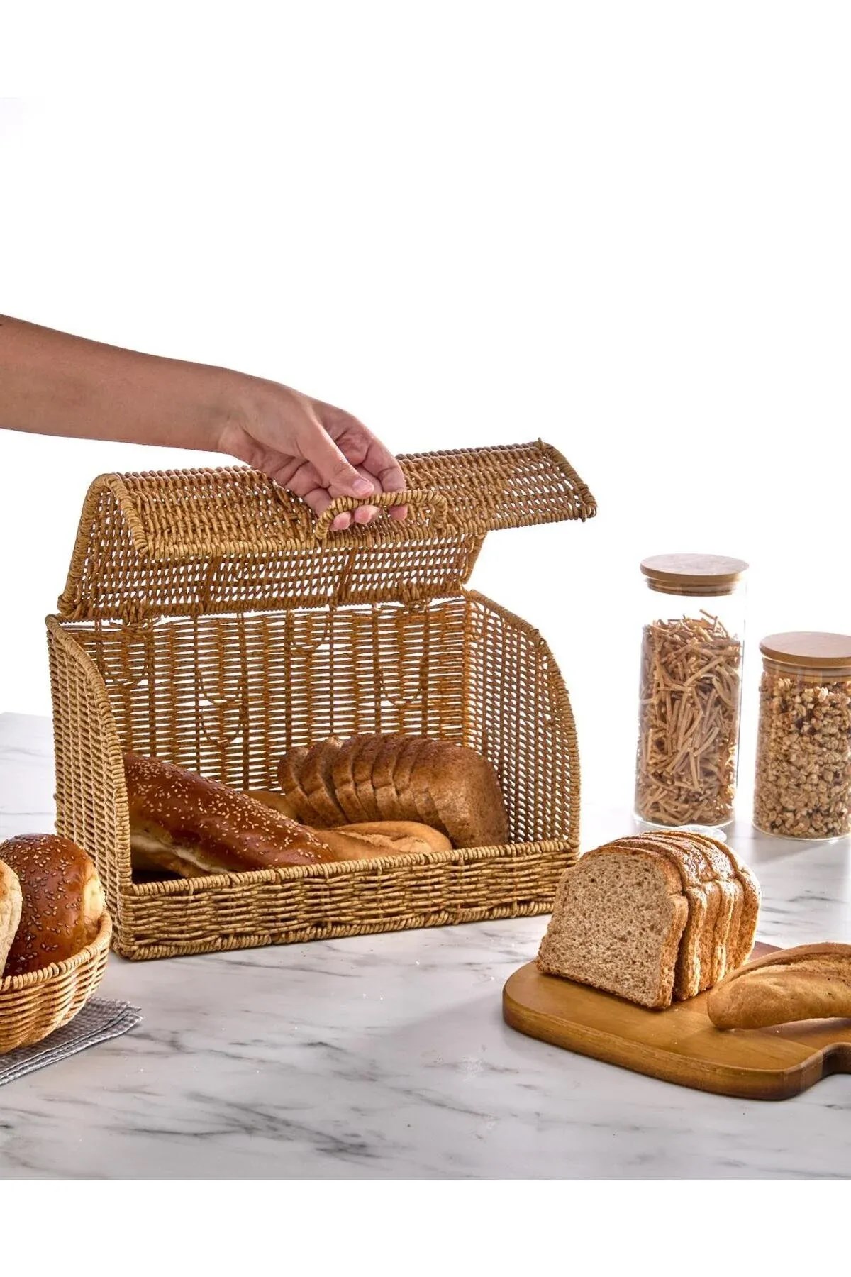 Doğal Rattan Ekmek Kutusu – Kapaklı Mutfak Tezgah Üstü Ekmeklik
