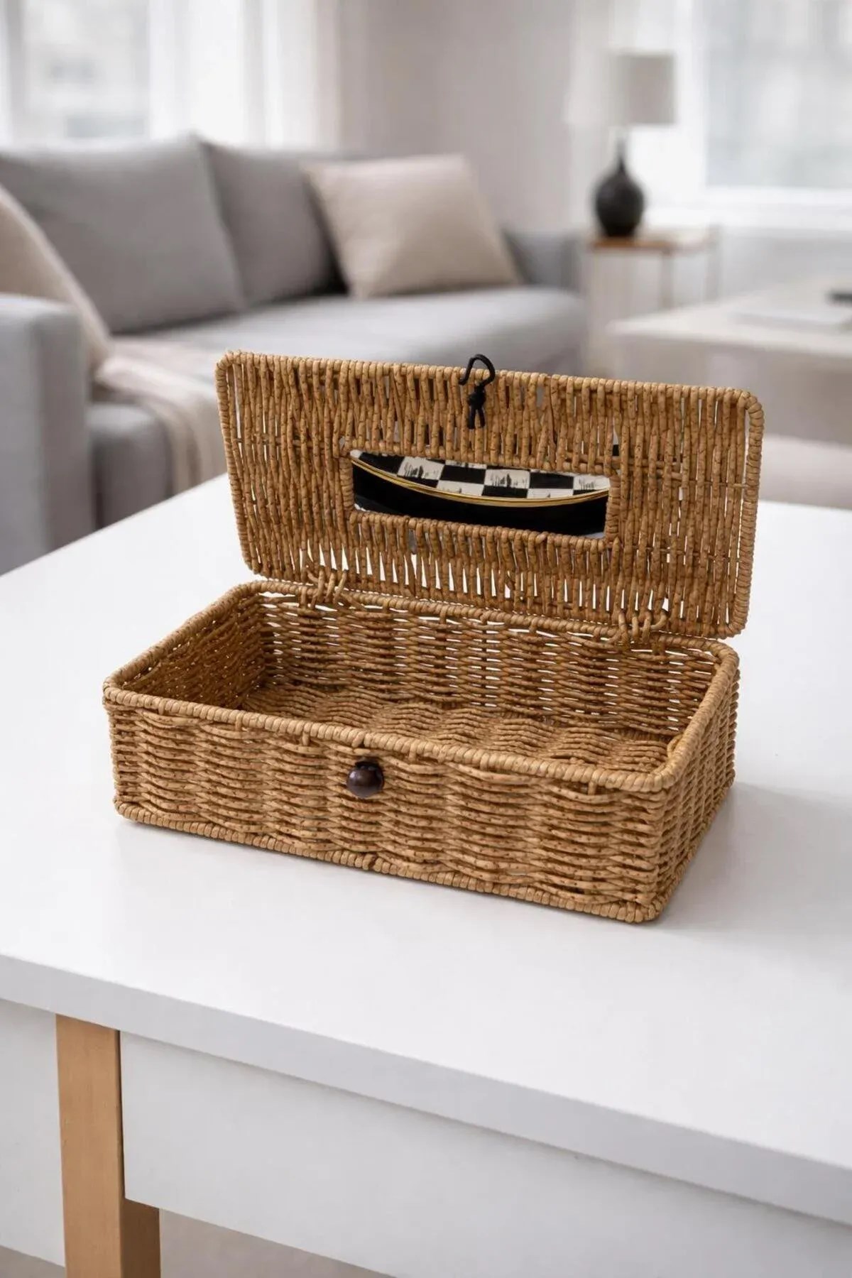 El Yapımı Rattan Peçetelik Kutusu Kapaklı 25x13,5x8 Cm