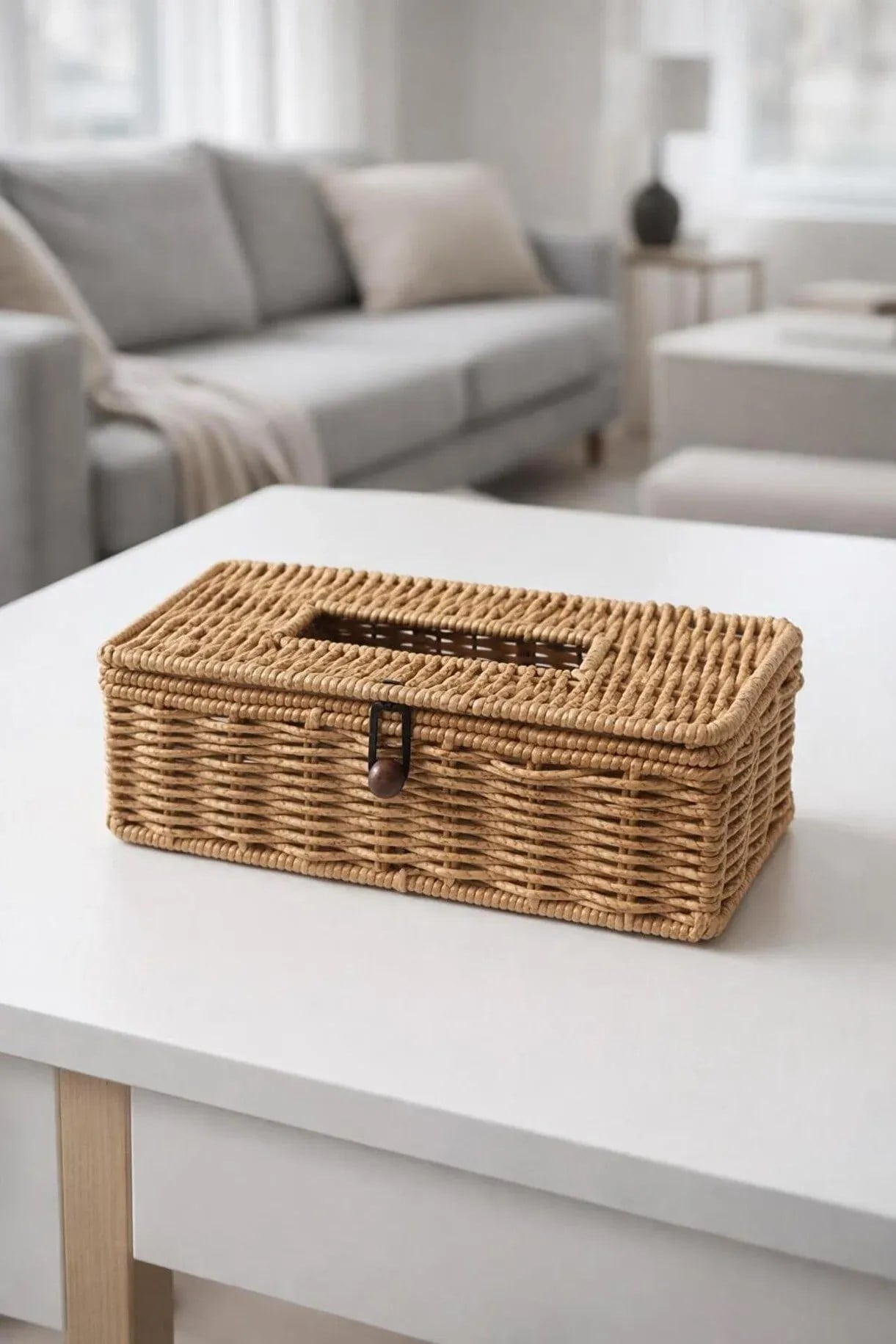 El Yapımı Rattan Peçetelik Kutusu Kapaklı 25x13,5x8 Cm