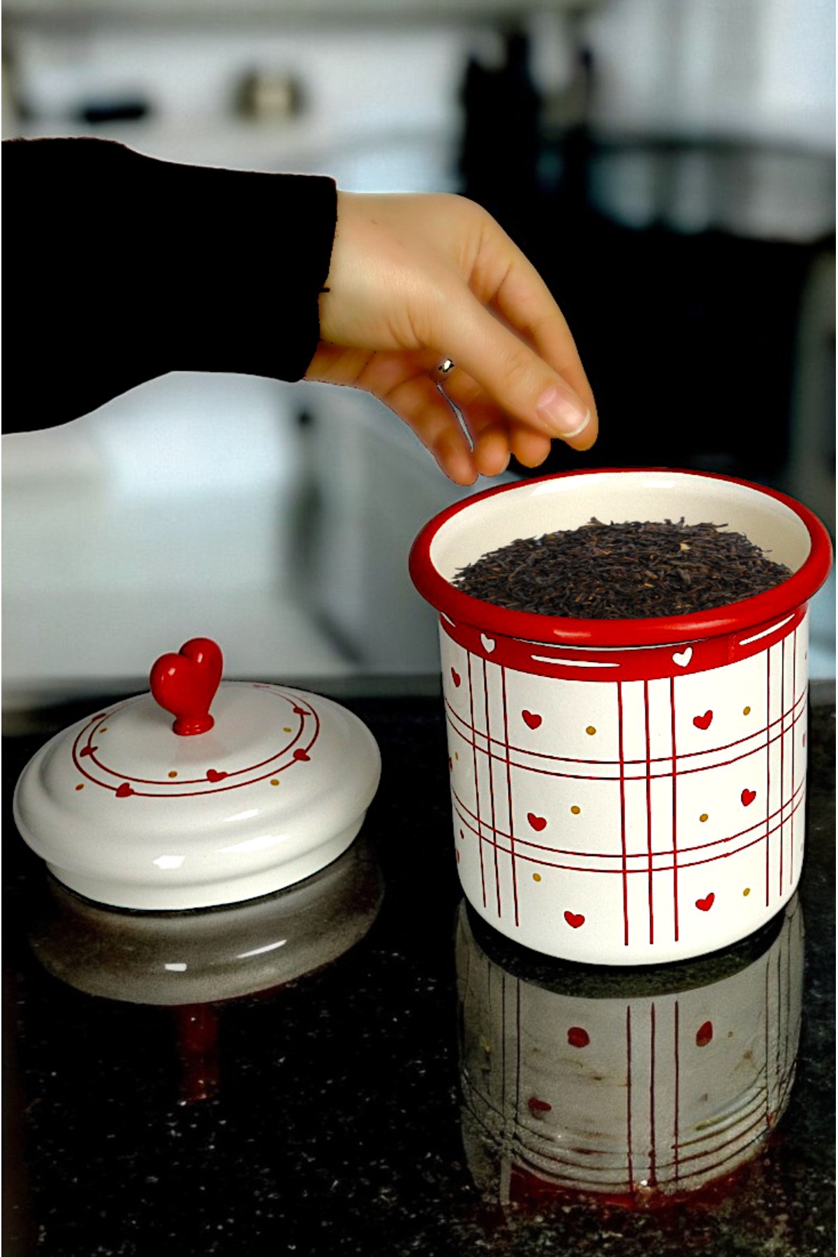 Emaye Kavanoz Kapaklı -1.5litre-baharatlık, Çeyiz, Hediye, Yoğurt Mayalama, Çok Amaçlı Kavanoz