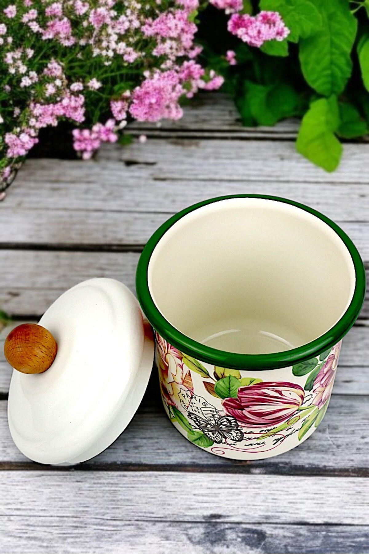 Emaye Kavanoz Kapaklı -1.3litre- Baharatlık, Çeyiz, Hediye, Yoğurt Mayalama, Çok Amaçlı Kavanoz