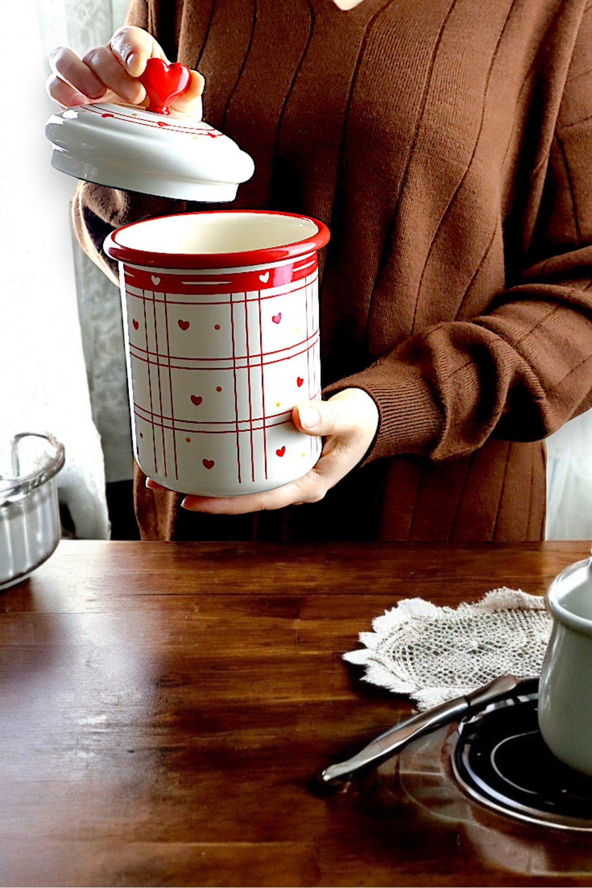 Emaye Kavanoz Kapaklı -1.5litre-baharatlık, Çeyiz, Hediye, Yoğurt Mayalama, Çok Amaçlı Kavanoz