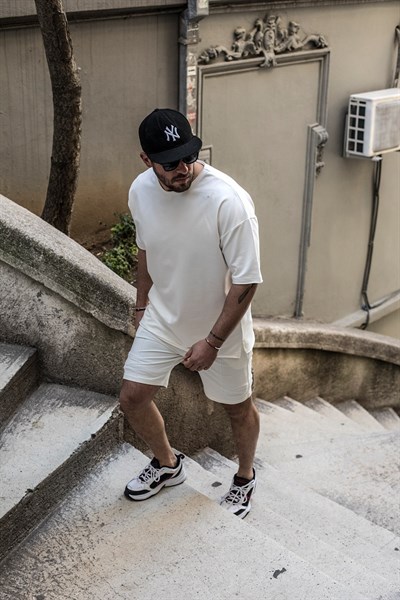 Erkek Iki Iplik Oversize Beyaz Takım