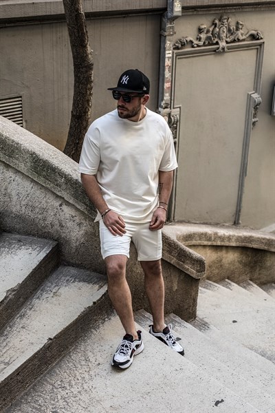 Erkek Iki Iplik Oversize Beyaz Takım