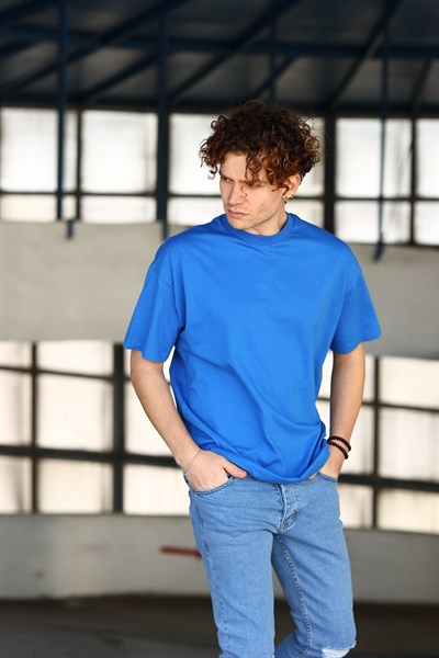 Erkek Oversize Basic Lacivert T-Shirt