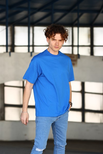 Erkek Oversize Basic Lacivert T-Shirt