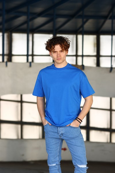 Erkek Oversize Basic Lacivert T-Shirt