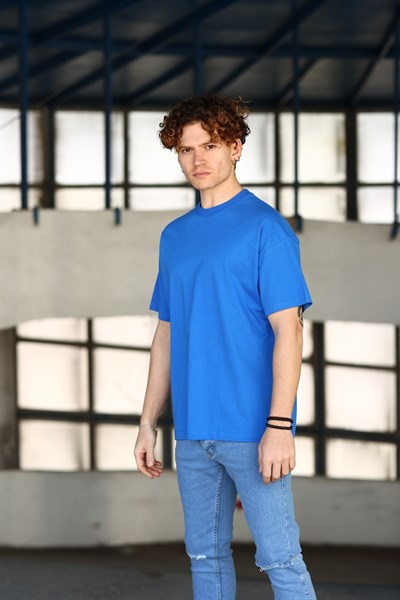 Erkek Oversize Basic Lacivert T-Shirt