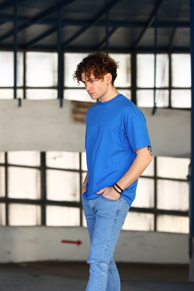 Erkek Oversize Basic Lacivert T-Shirt