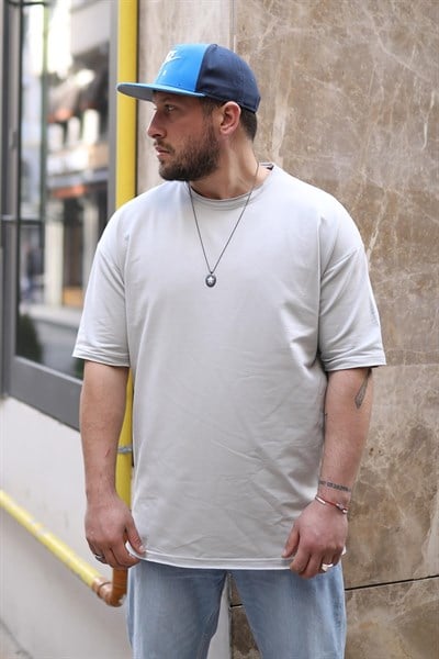 Erkek Oversize Kısa Kol Gri T-Shirt