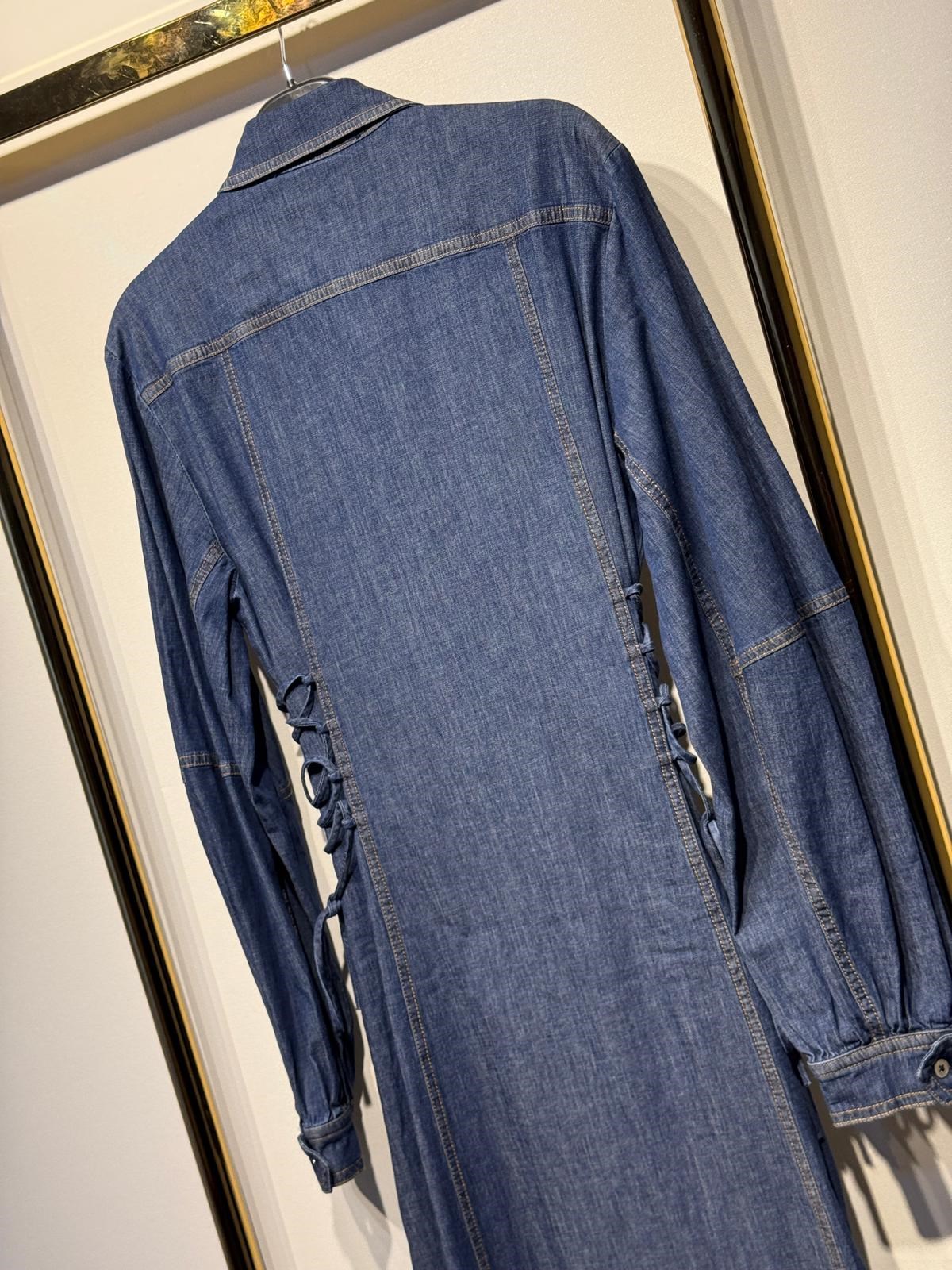 EXQUİSE Arnaude Yandan Bağcık Detaylı Uzun Denim Elbise