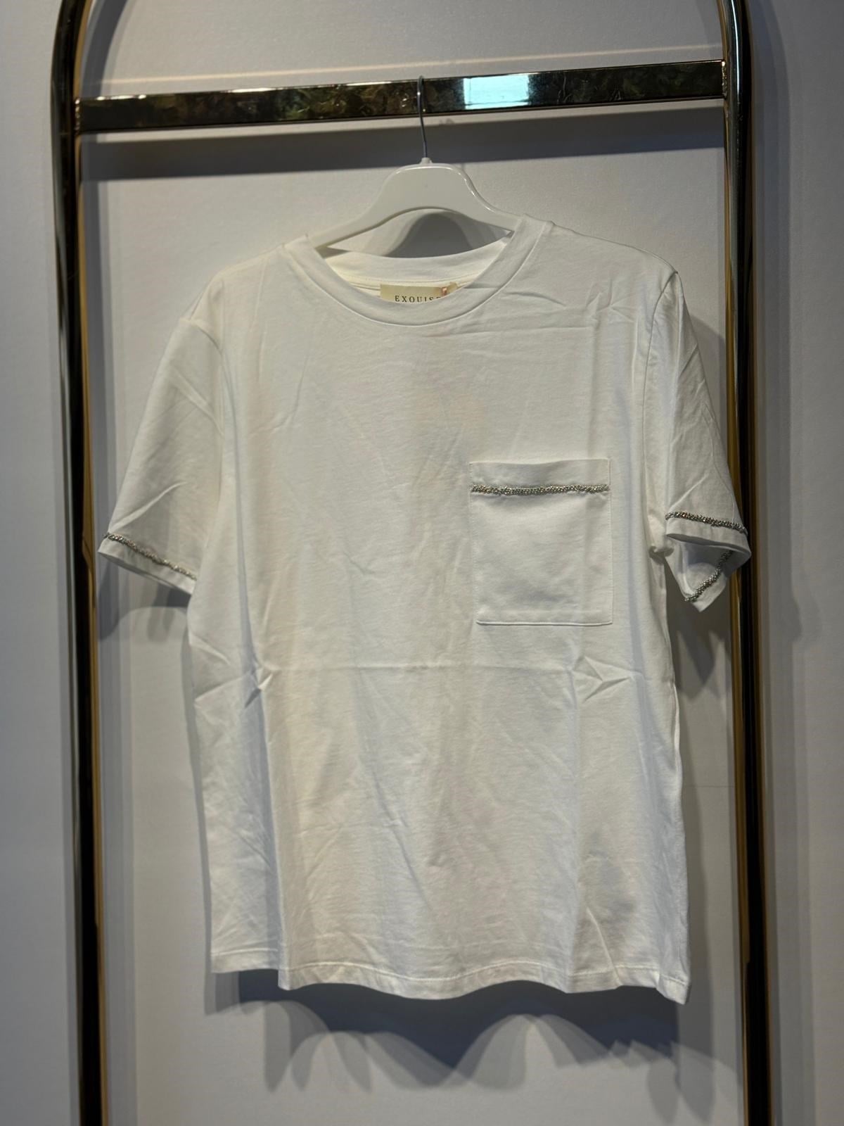 EXQUİSE İrisora Göğüs Taş İşleme Cep Detaylı Rahat Tshirt