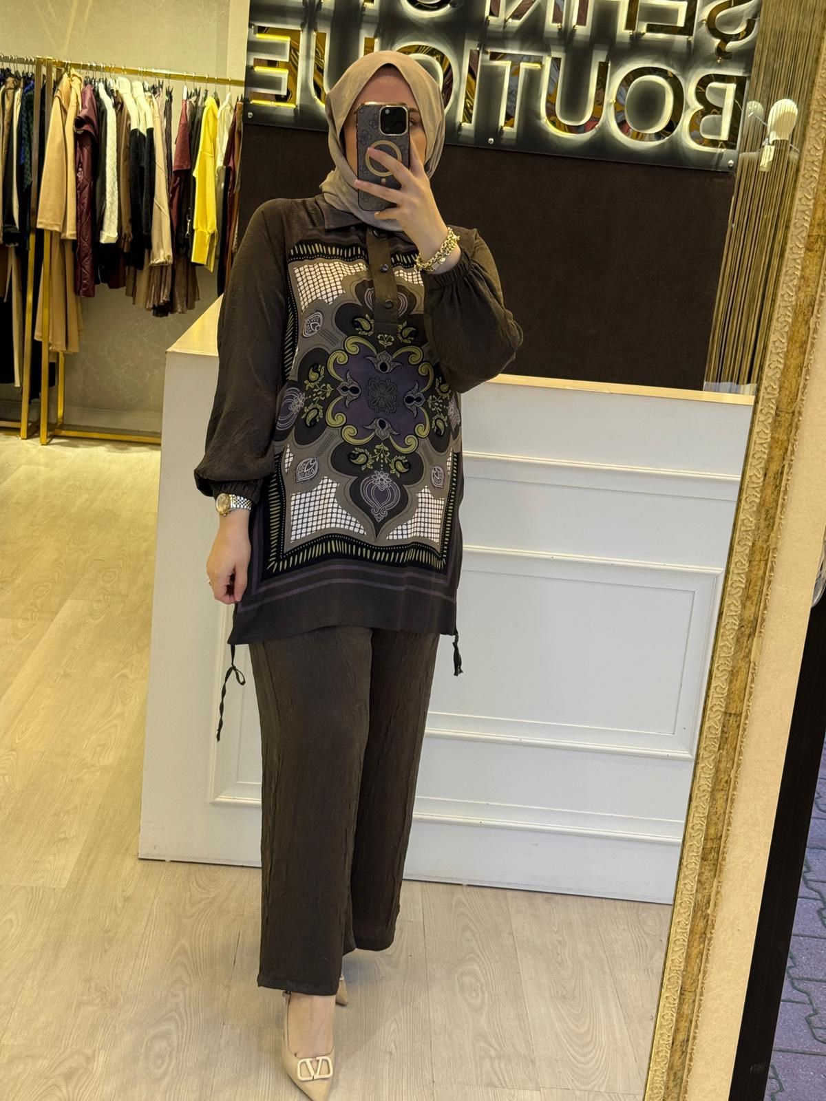 FUAT GÜRSEN Parla Kumaş Özel Tasarım Tunik Pantolon Takım