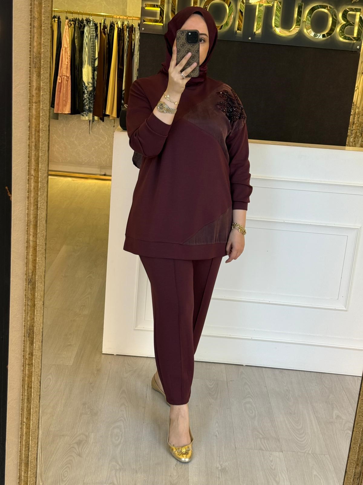 FUAT GÜRSEN Payet İşlemeli Tunik Pantolon Takım