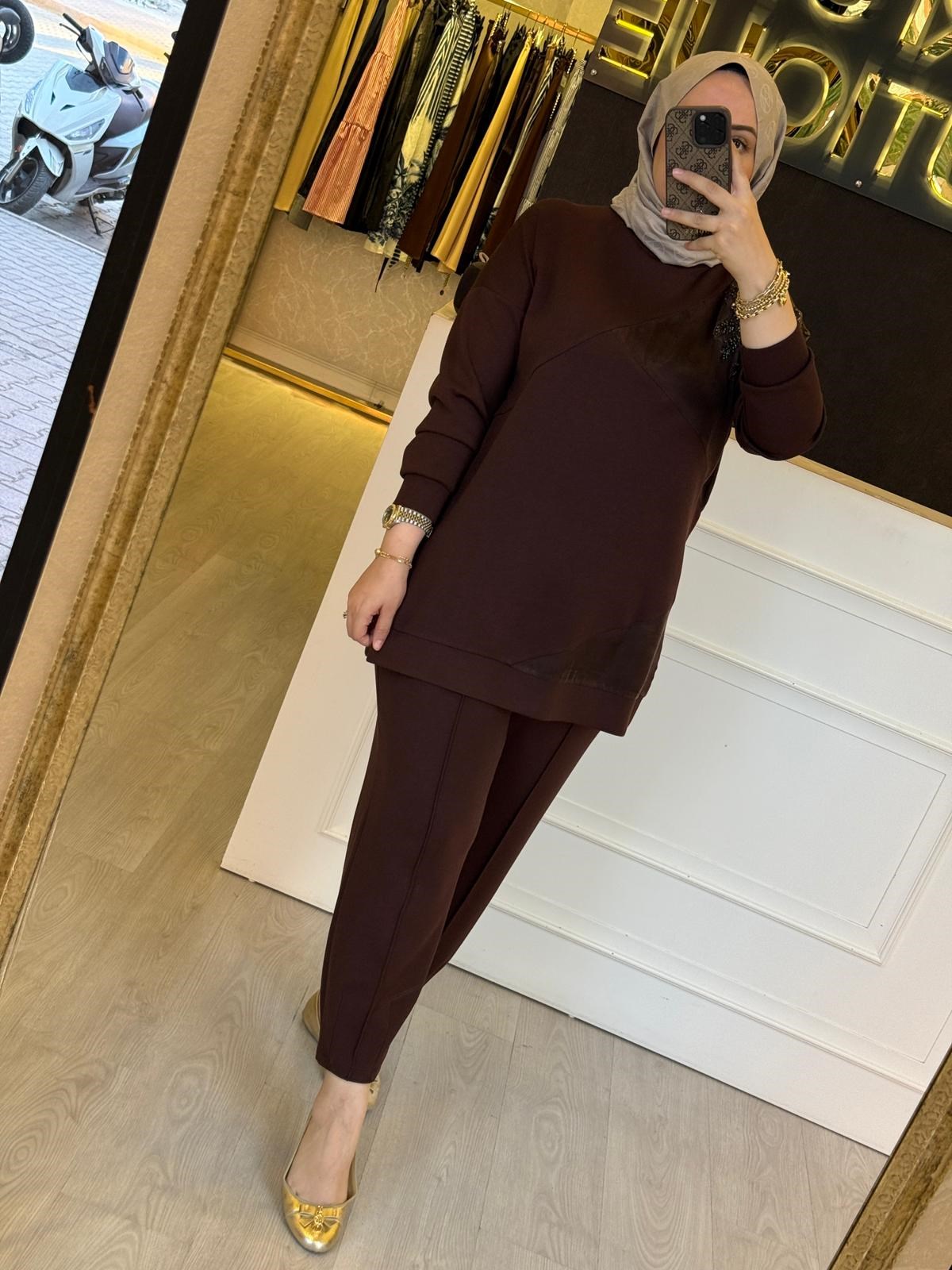 FUAT GÜRSEN Payet İşlemeli Tunik Pantolon Takım