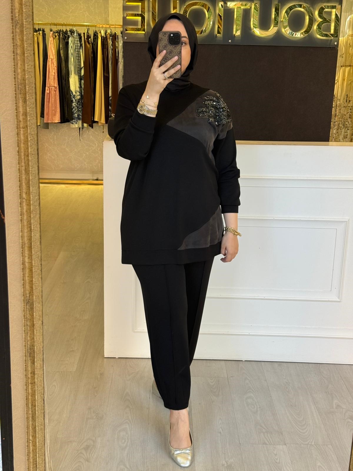 FUAT GÜRSEN Payet İşlemeli Tunik Pantolon Takım