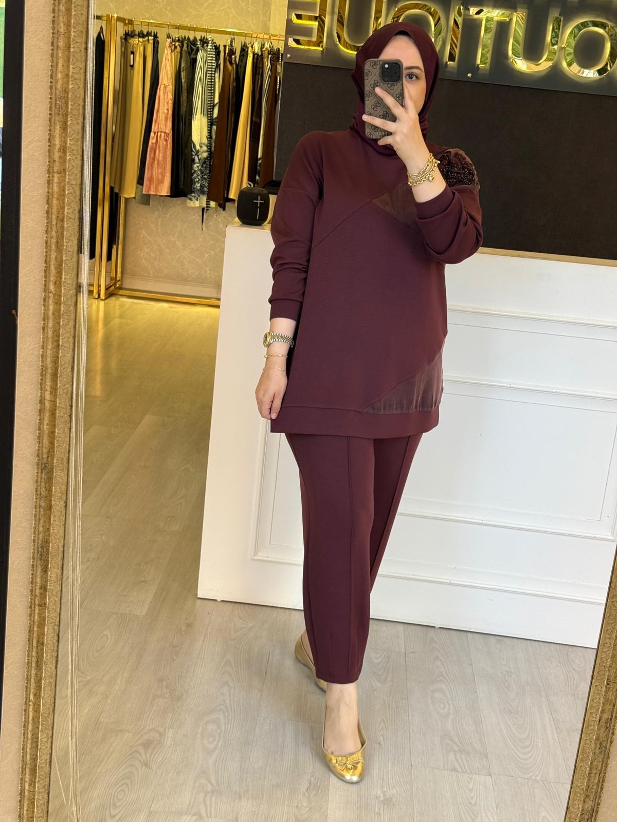 FUAT GÜRSEN Payet İşlemeli Tunik Pantolon Takım