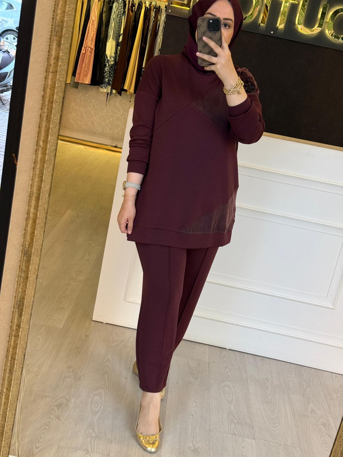 FUAT GÜRSEN Payet İşlemeli Tunik Pantolon Takım
